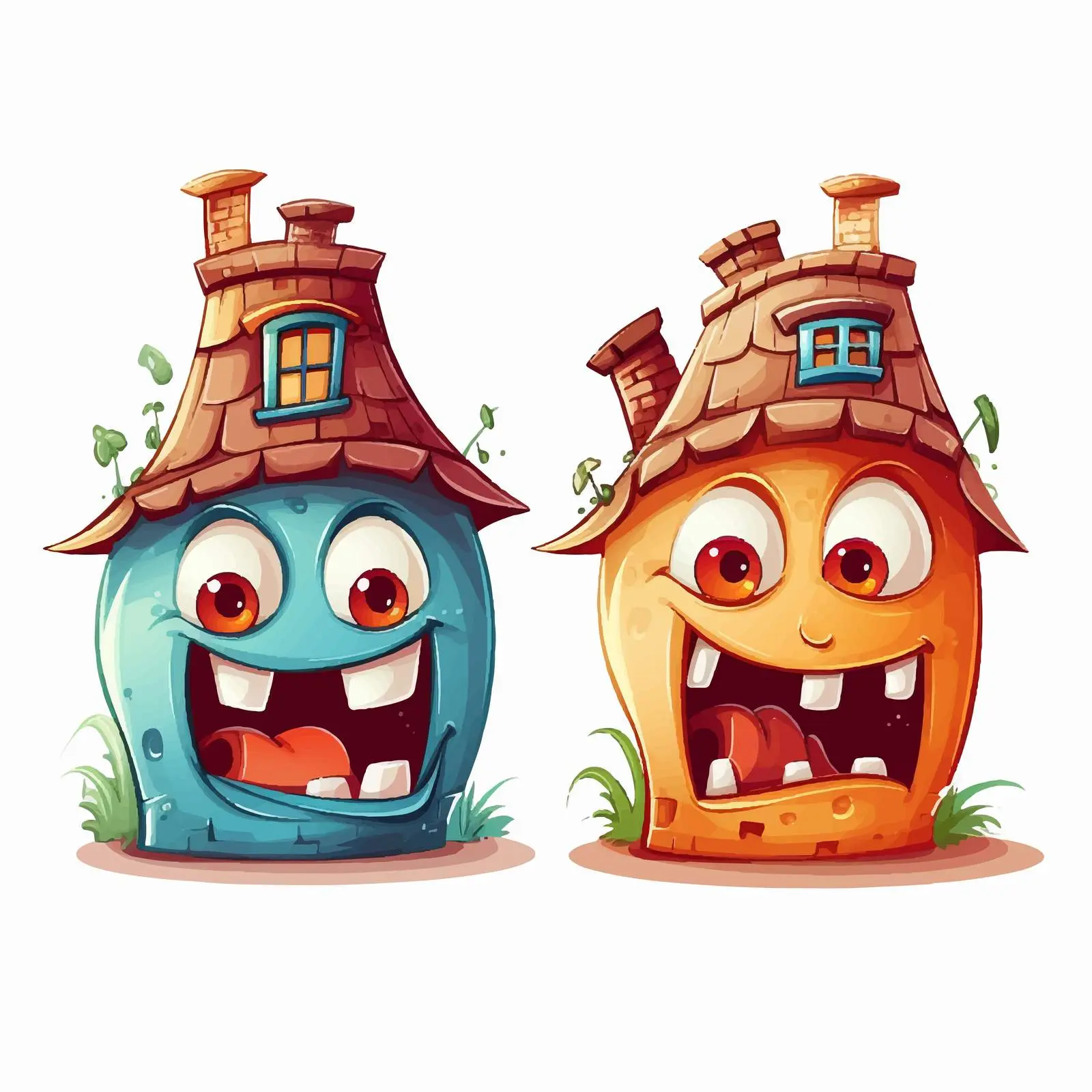 Cheerful Animated Houses with Expressive Faces — free download from Dotvec