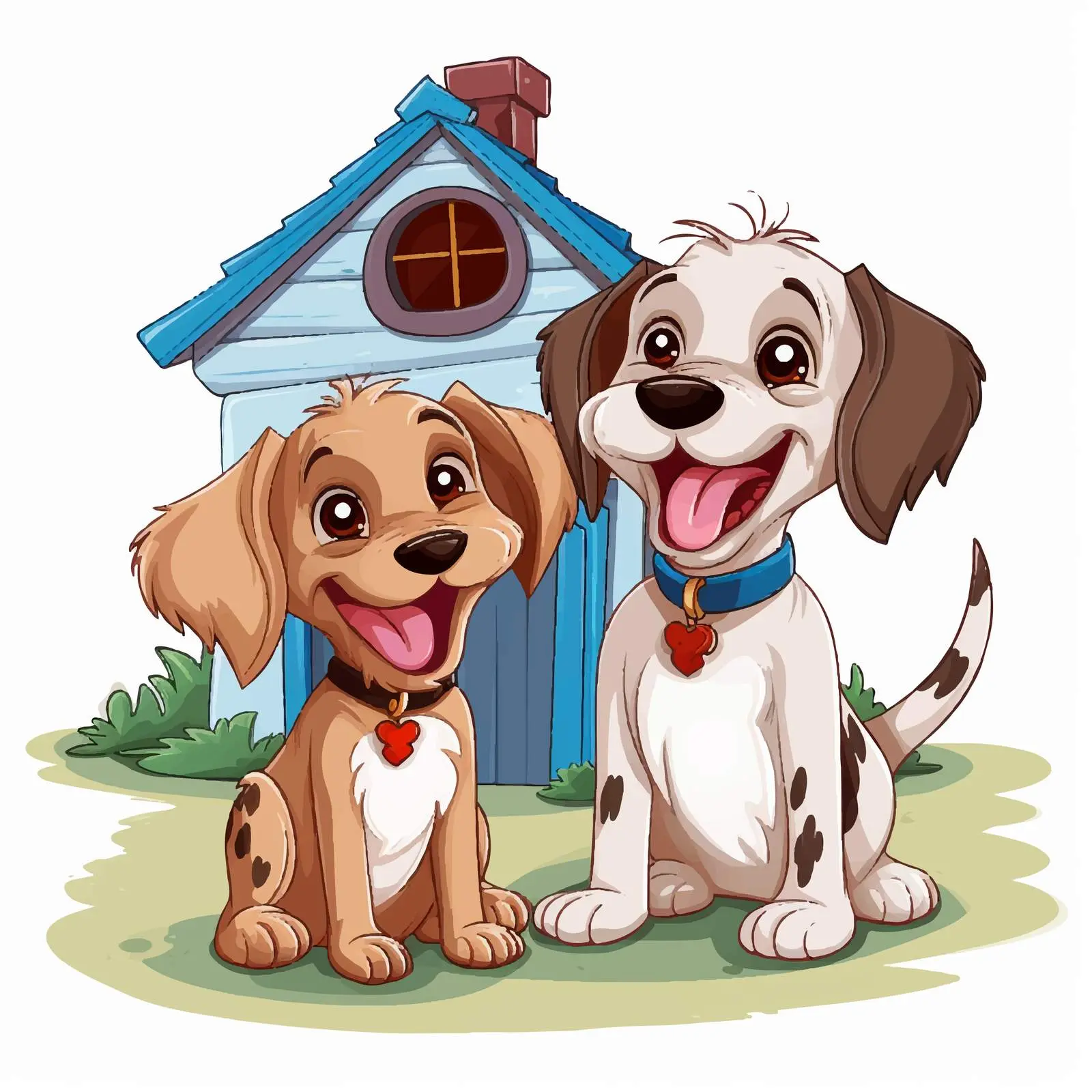 Cheerful Dogs in Front of a Small House — free download from Dotvec