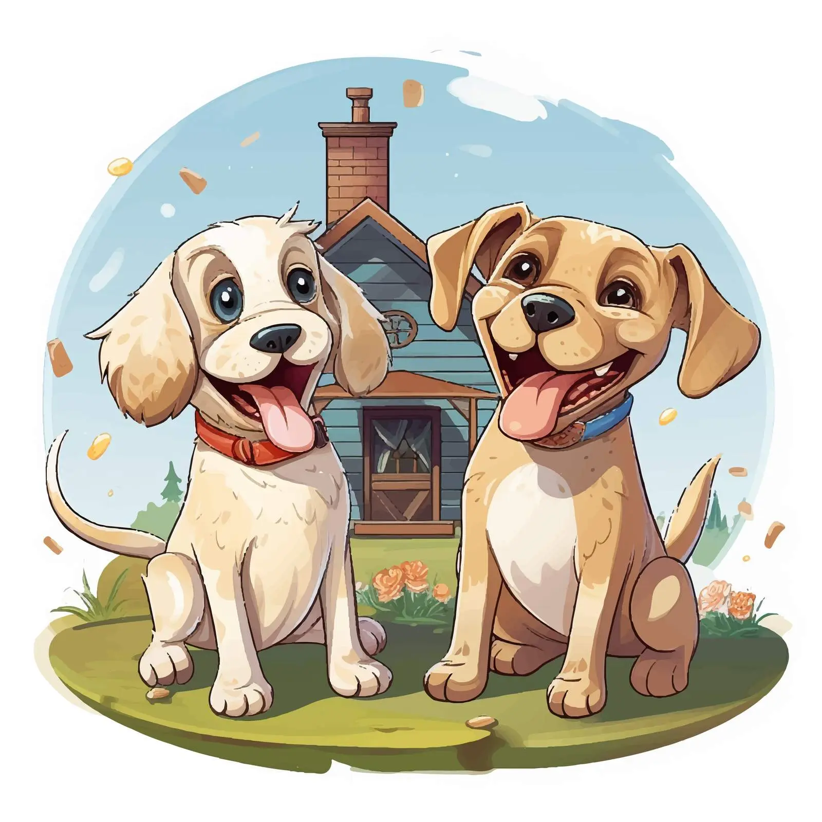 Cheerful Dogs in Front of Small House Vector — free download from Dotvec