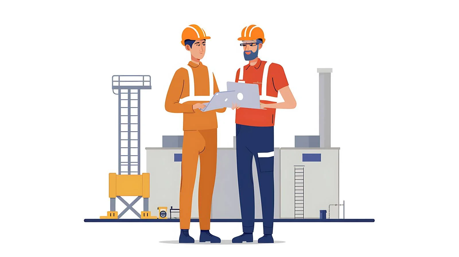 Colleagues Discussing in Factory with Laptop — free download from Dotvec