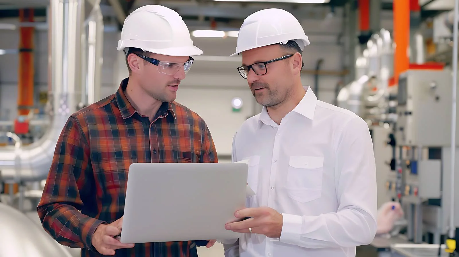 Discussion in Factory: Colleagues at Laptop — free download from Dotvec