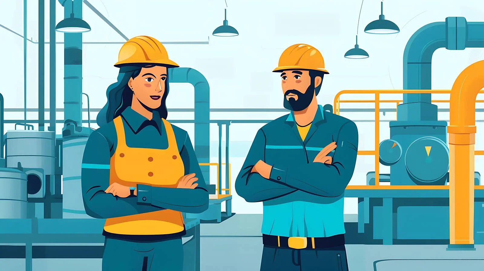 Colleagues discussing in factory setting — free download from Dotvec