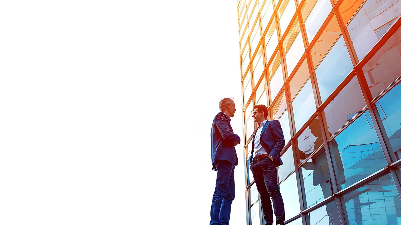 Colleagues conversing outside office building — free download from Dotvec