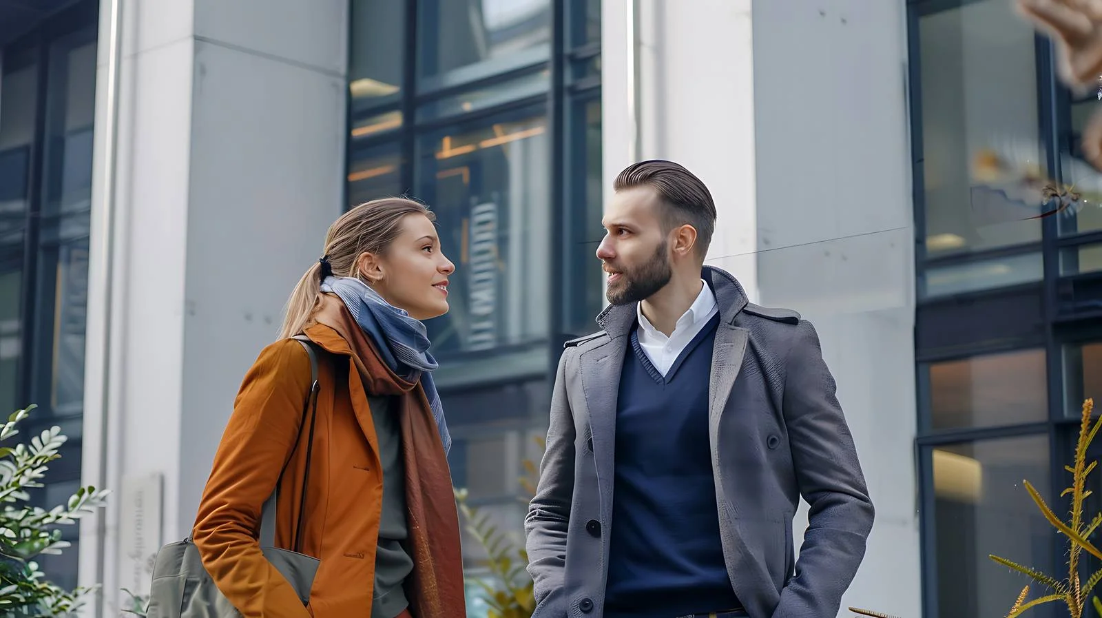 Professional Discussion Outside Office Building — free download from Dotvec