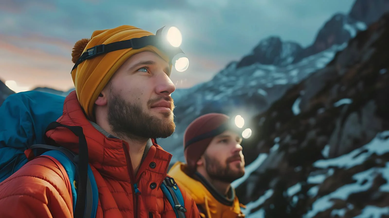 Explorers in Mountain with Headlamps — free download from Dotvec