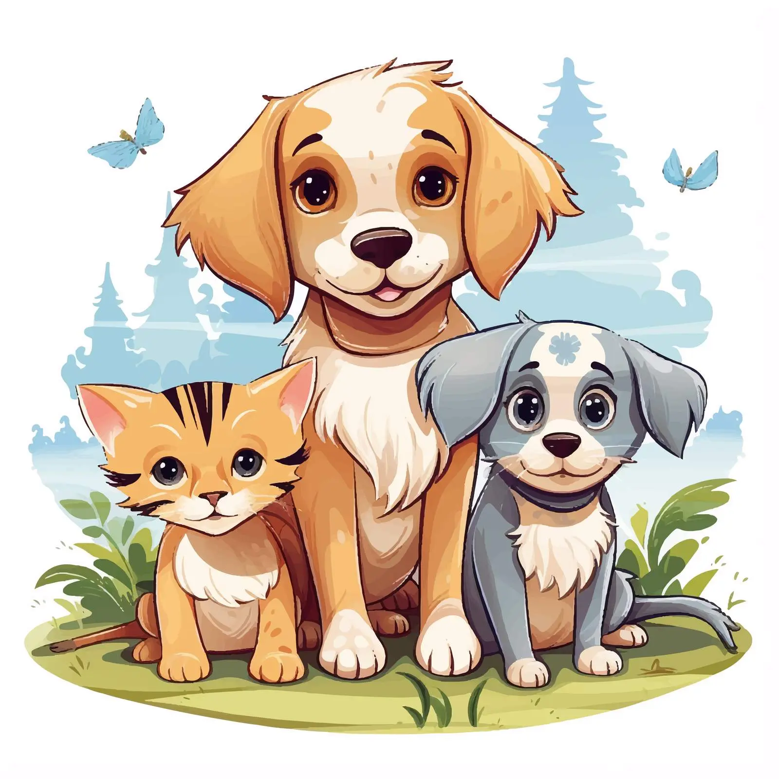 Two Dogs and a Cat in Outdoor Scene — free download from Dotvec