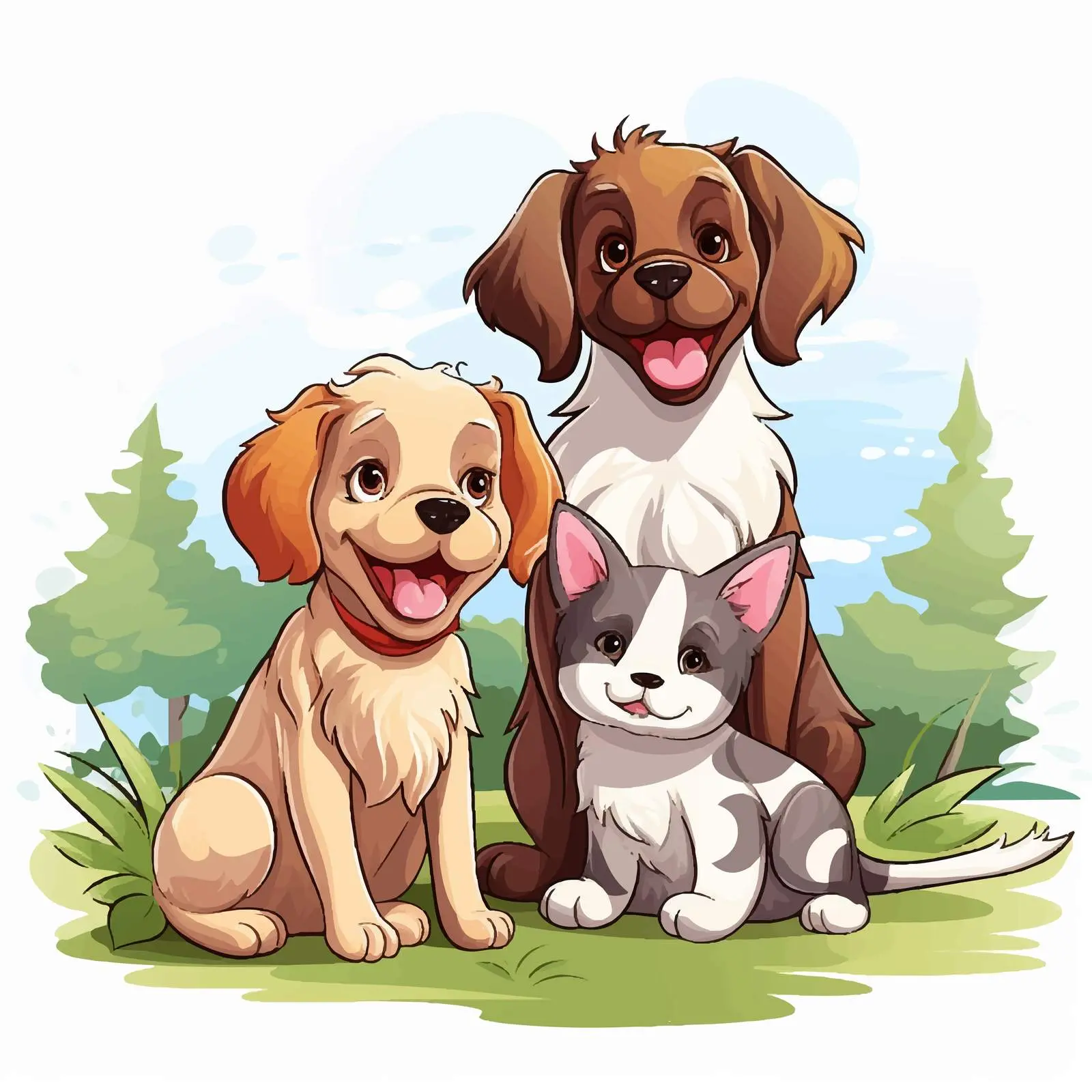 Two Dogs and a Cat in Outdoor Scene — free download from Dotvec