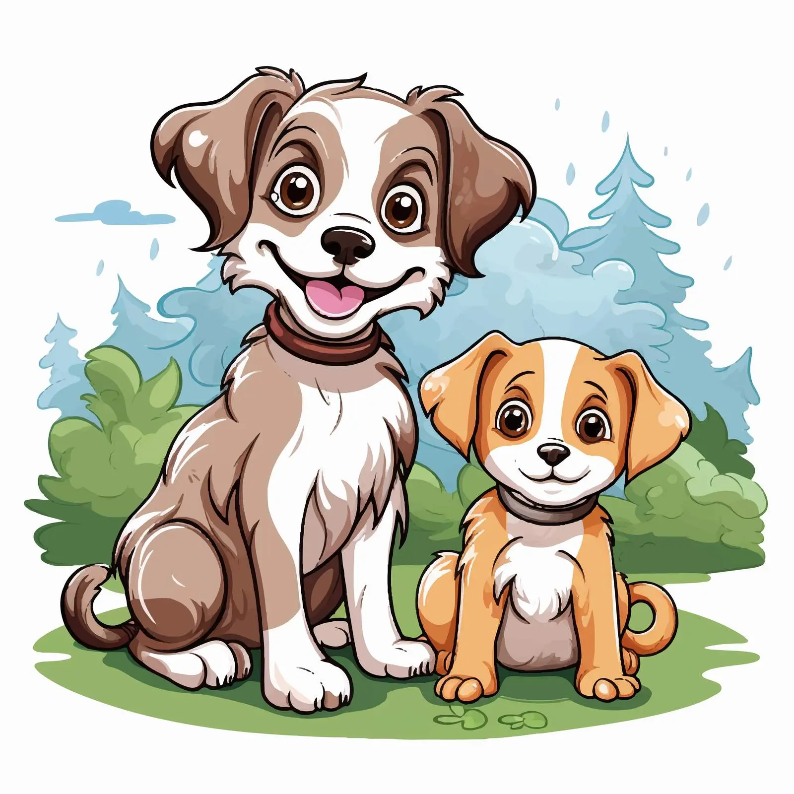 Two Dogs and a Cat Outdoor Vector Illustration — free download from Dotvec
