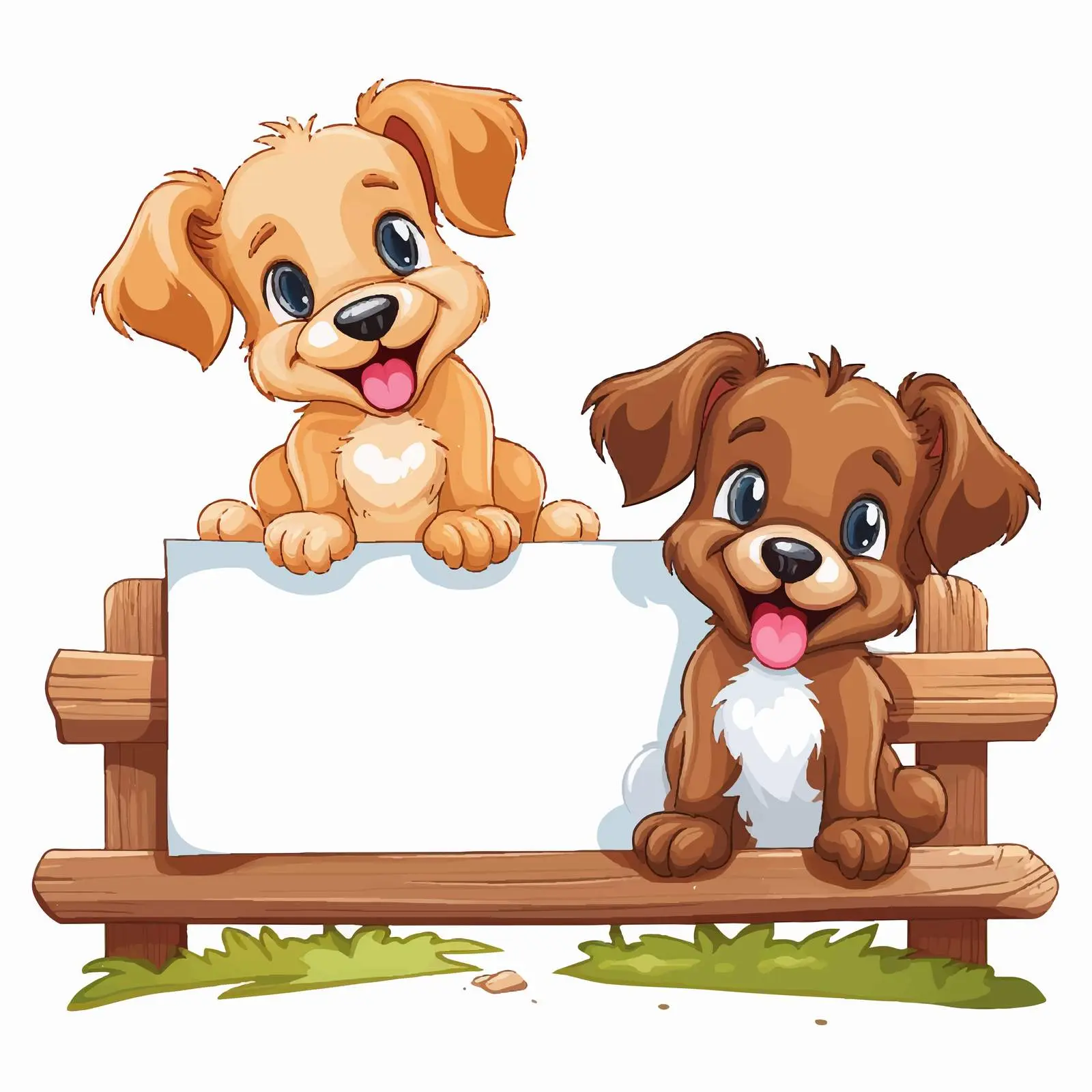 Two Dogs Beside Blank Wooden Sign Outdoors — free download from Dotvec