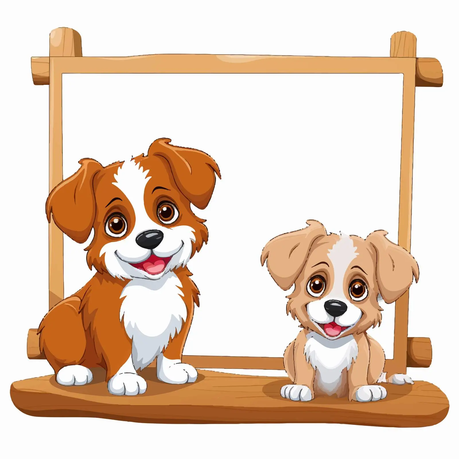 Two Dogs Beside Wooden Sign Outdoors Vector – free custom sign image from Dotvec