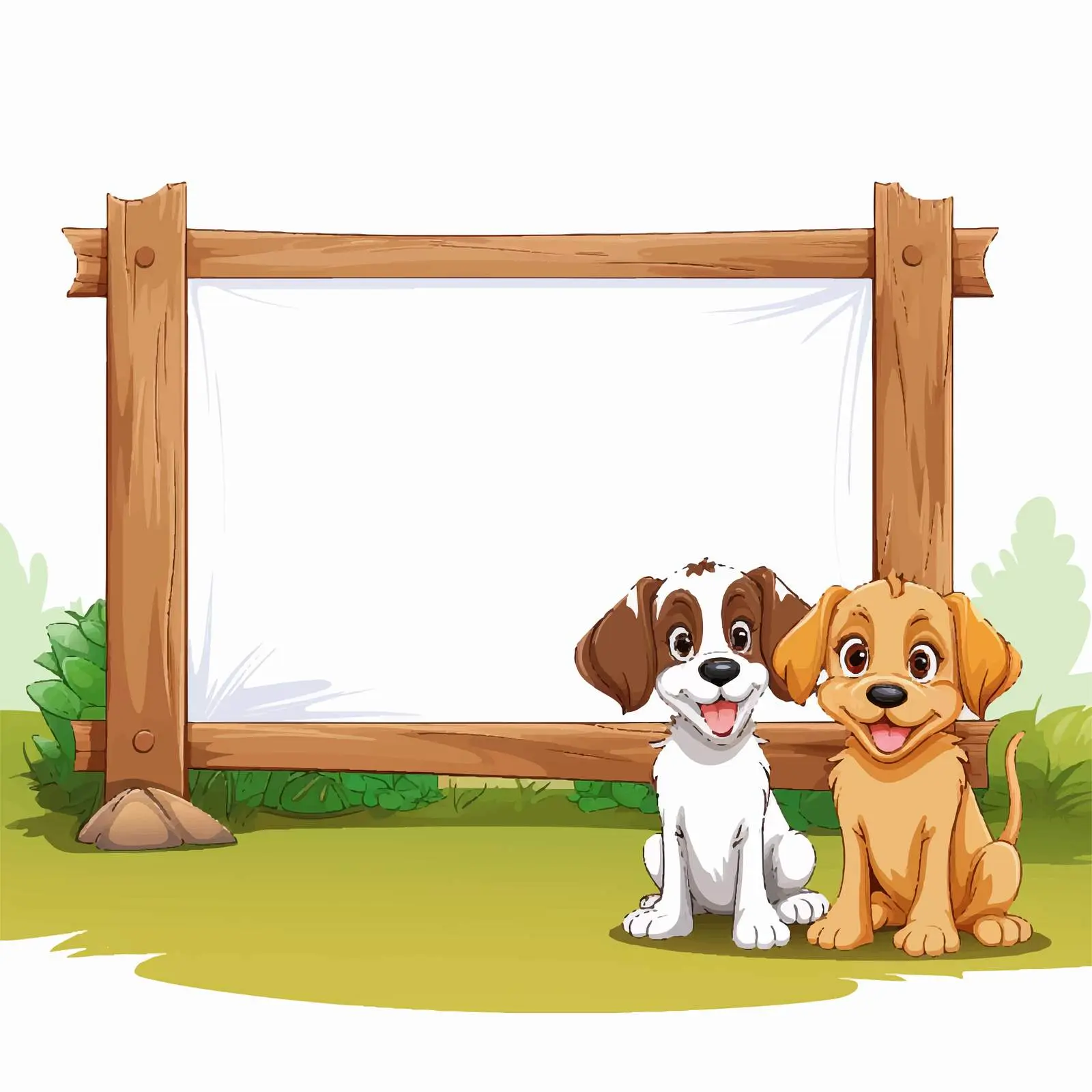 Two Dogs by Blank Wooden Sign Outdoors — free download from Dotvec