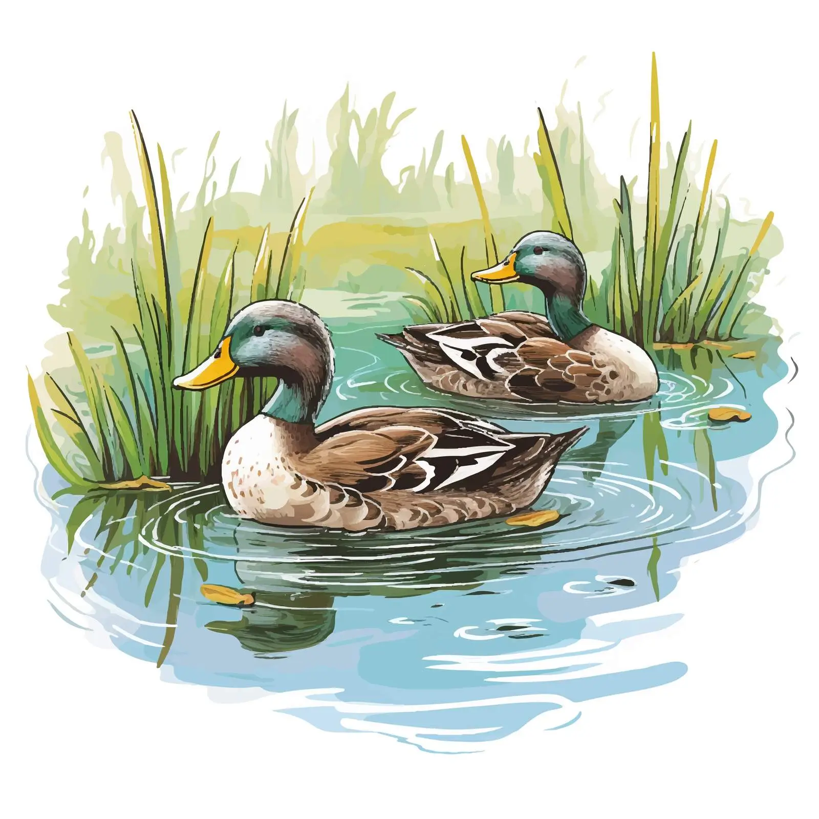 Ducks Gliding on a Tranquil Pond Vector — free download from Dotvec