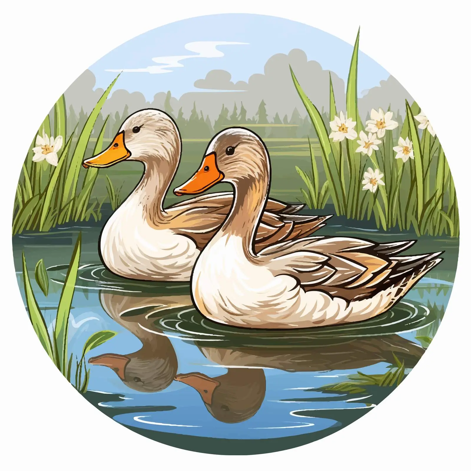 Ducks Gliding on a Tranquil Pond Vector — free download from Dotvec