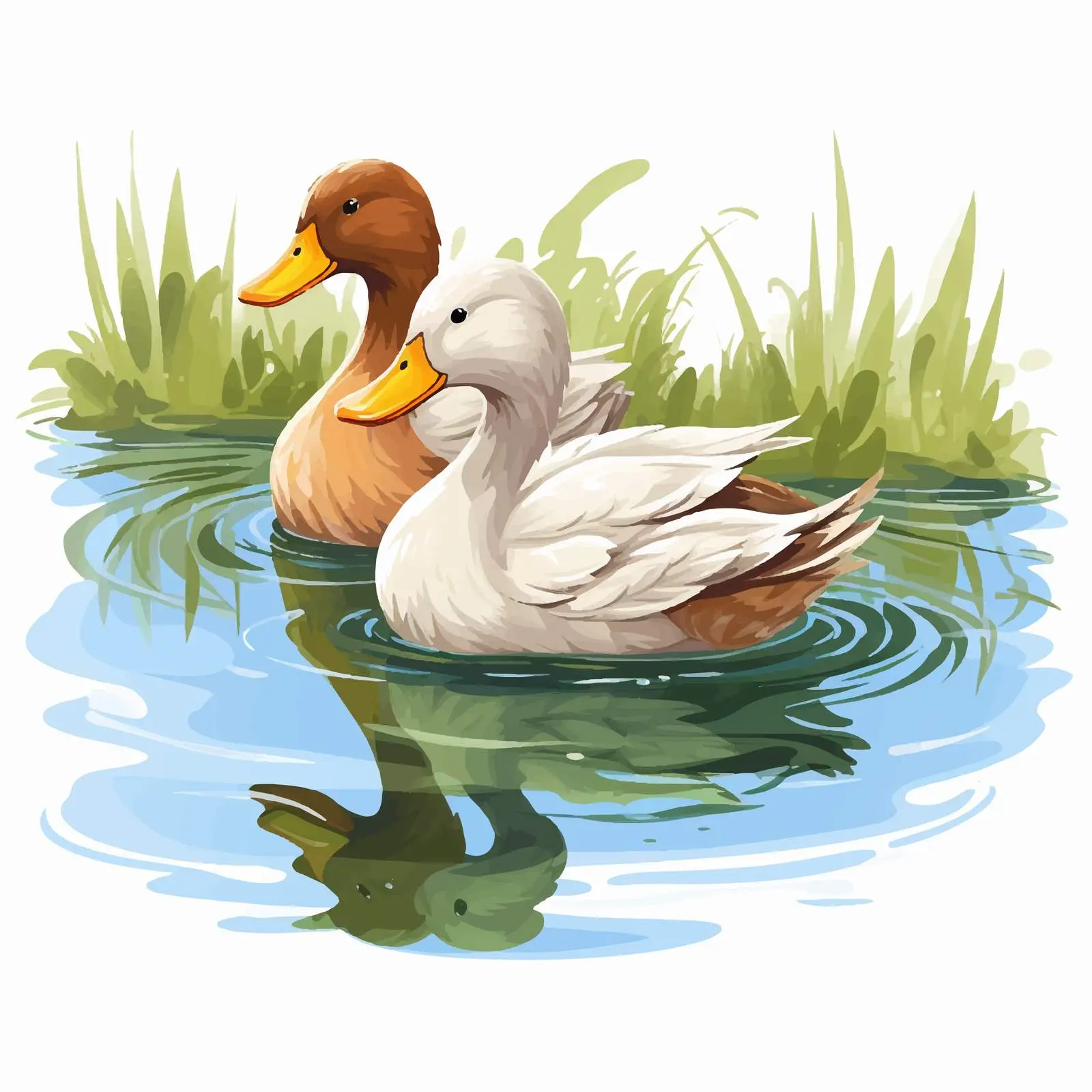 Ducks on Tranquil Pond - Vector Illustration — free download from Dotvec