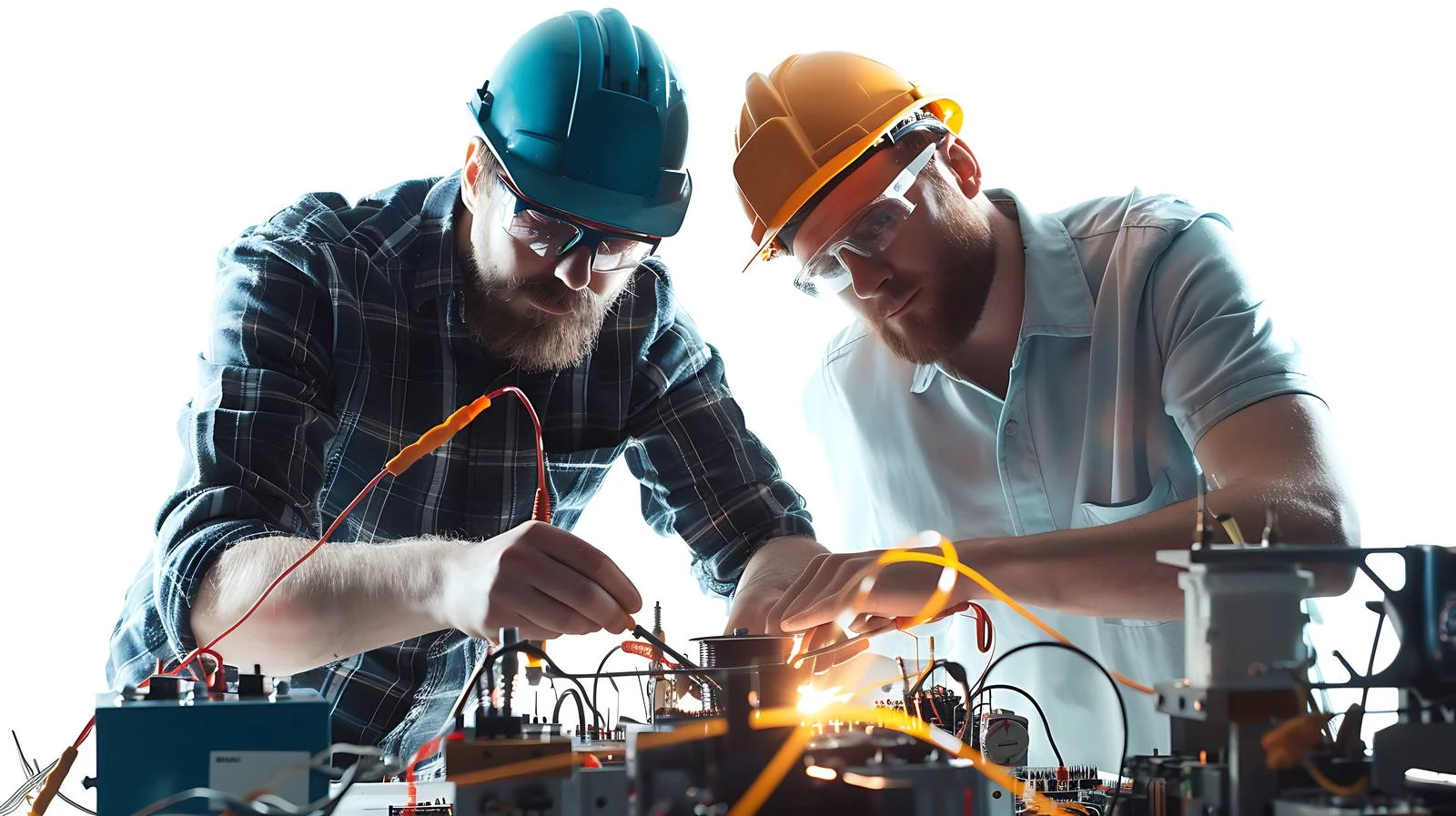 Electricians Repairing Circuitry in Workshop — free download from Dotvec