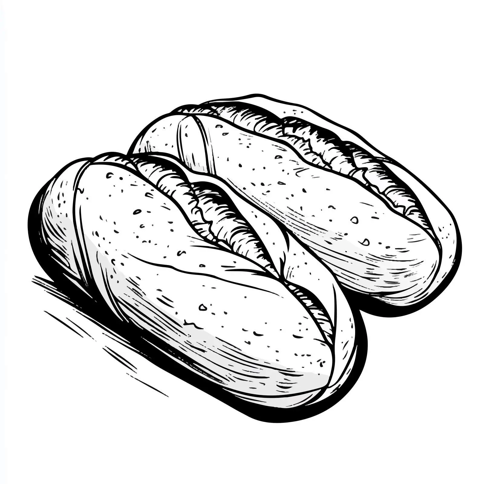 Cartoon Vector of Two French Loaves in Black and White — free download from Dotvec