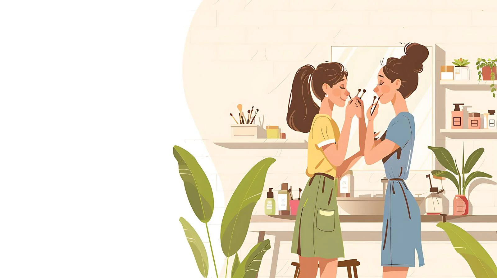 Girls Applying Makeup in Isolated Bathroom — free download from Dotvec