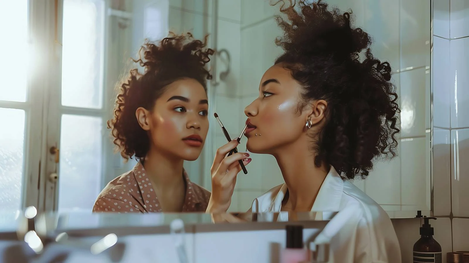 Girls Applying Makeup in Isolated Bathroom — free download from Dotvec