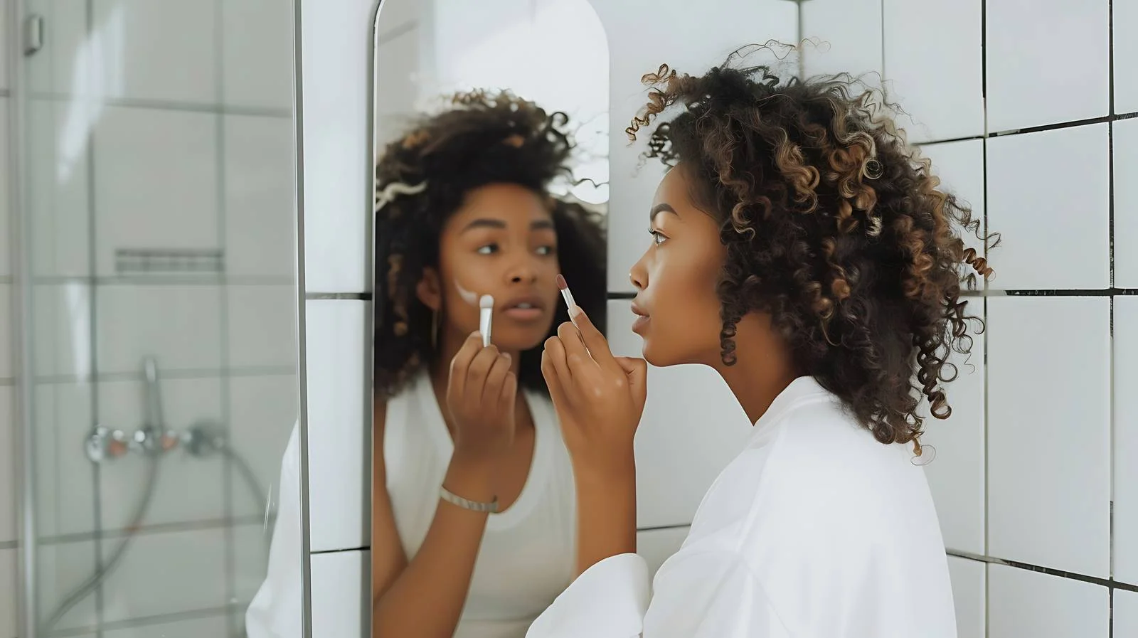 Girls Applying Makeup in Bathroom — free download from Dotvec