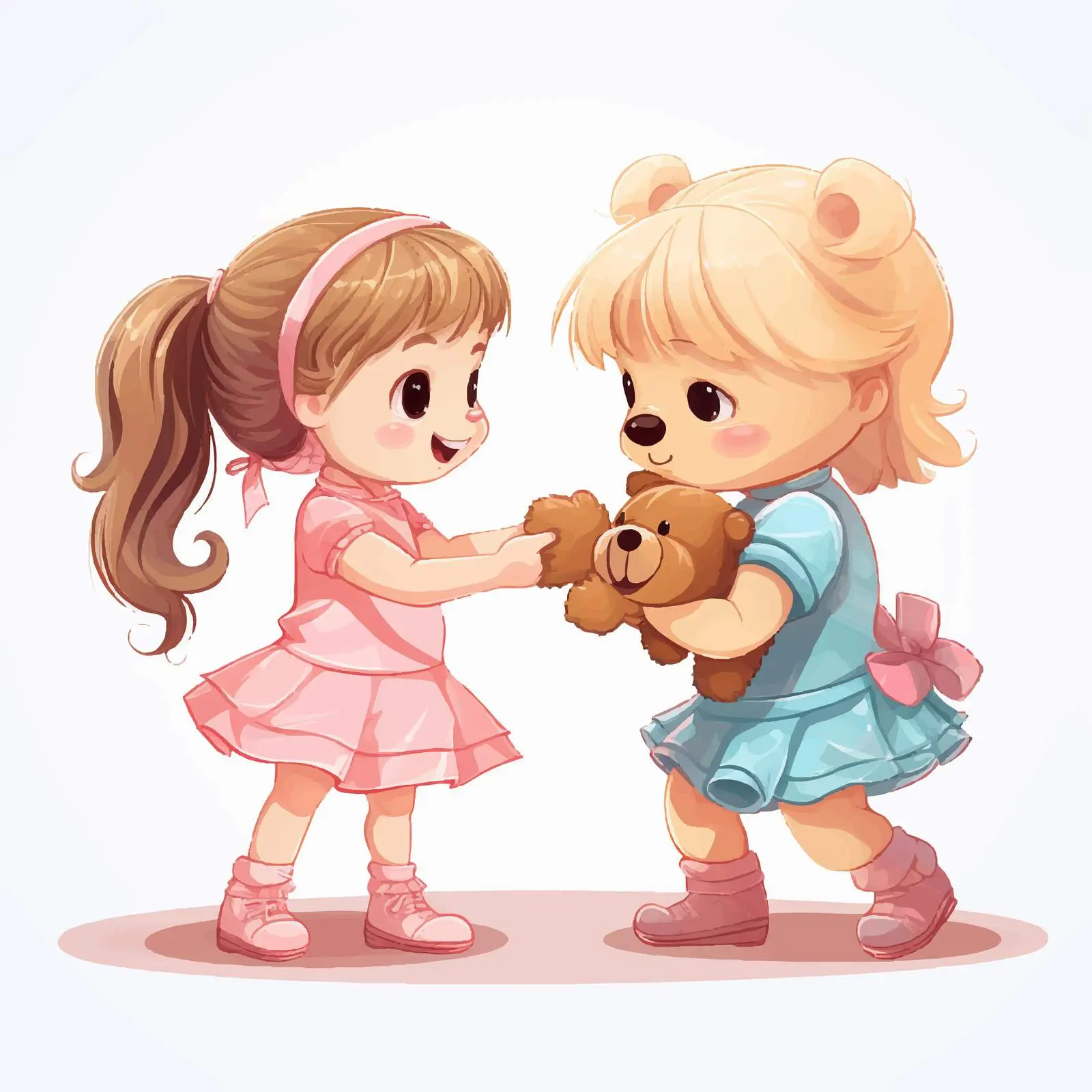 Girls Compete for Teddy Bear Cartoon Vector — free download from Dotvec
