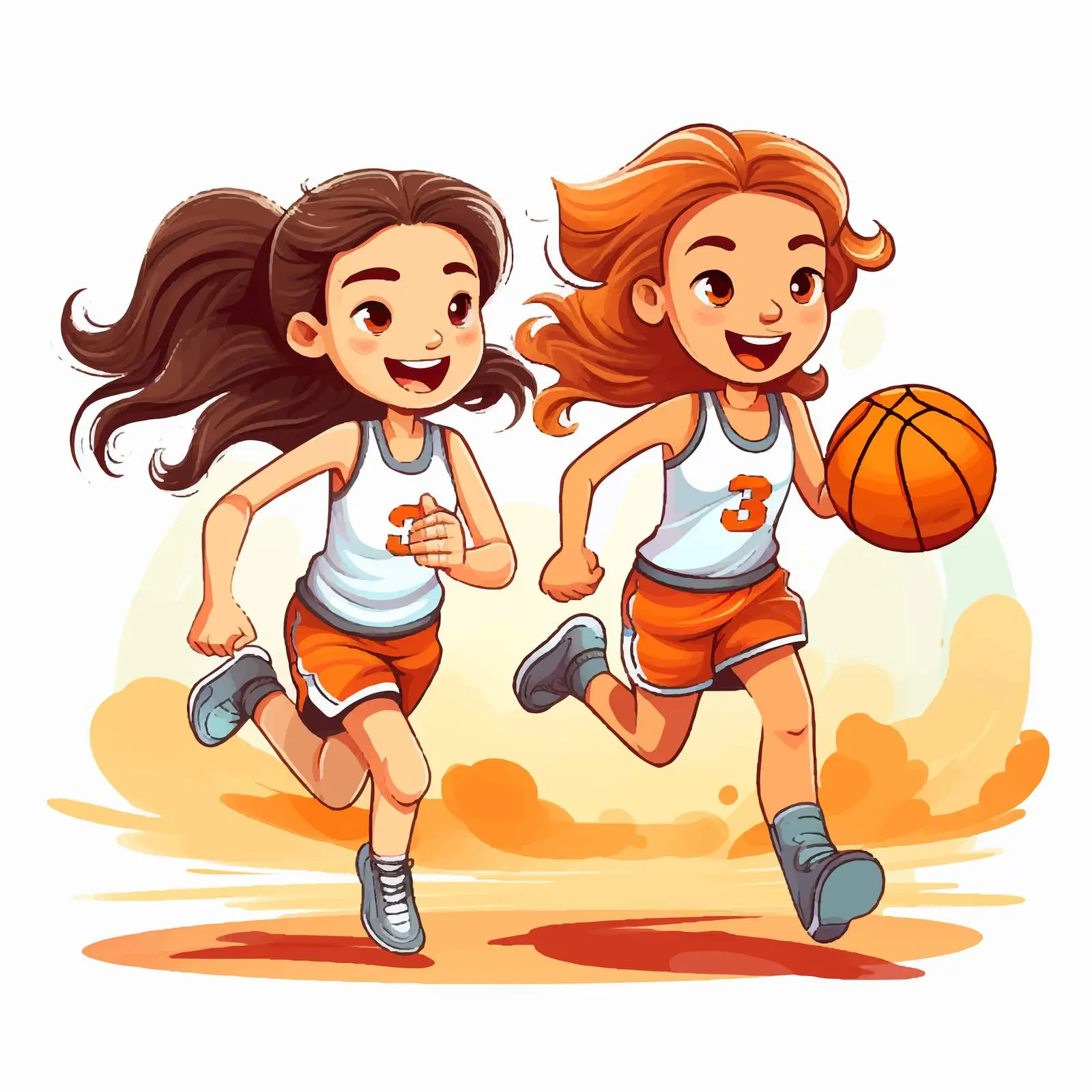 Two Girls Playing Basketball Illustration — free download from Dotvec