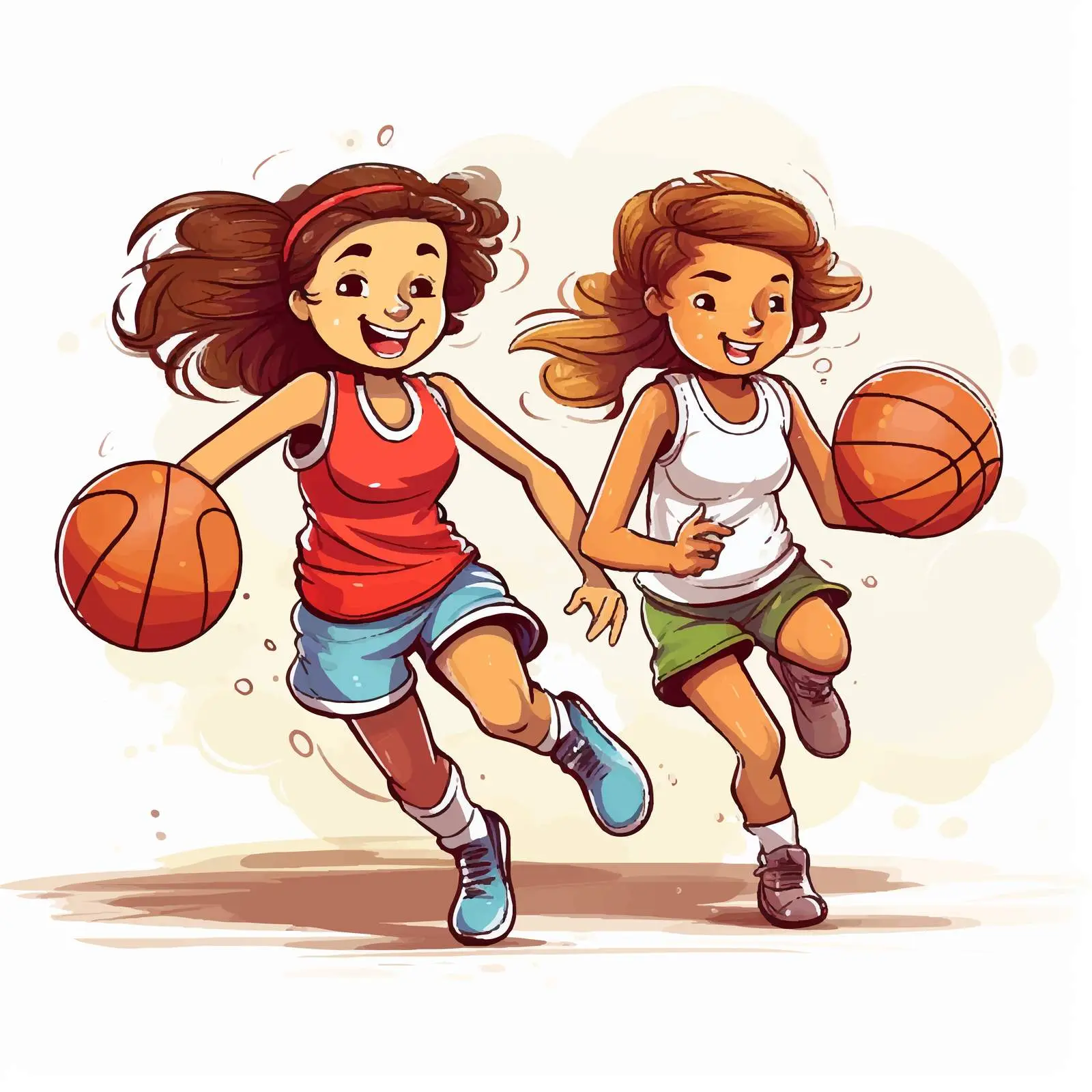 Two Girls Playing Basketball Vector Illustration — free download from Dotvec