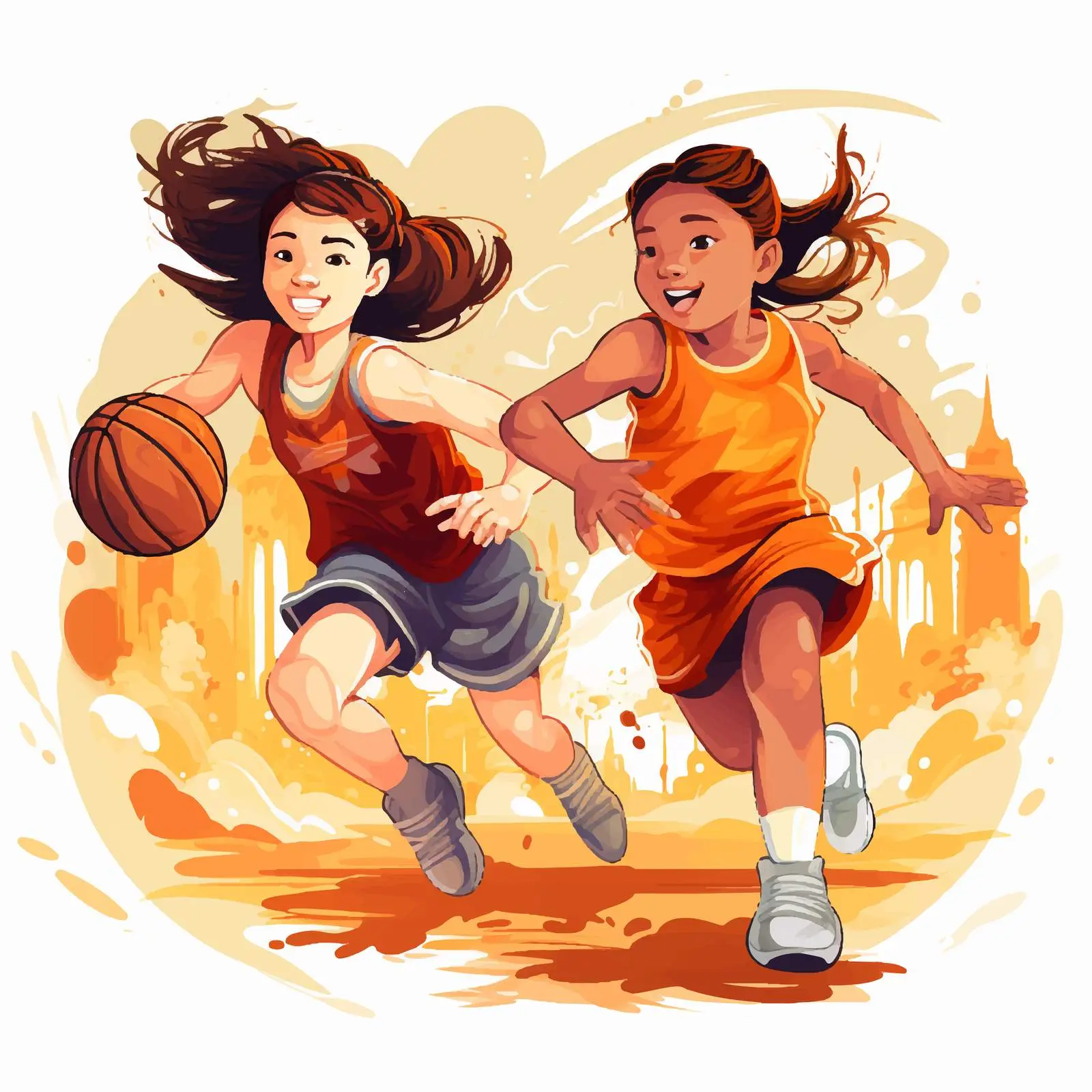 Two Girls Playing Basketball Vector Illustration — free download from Dotvec