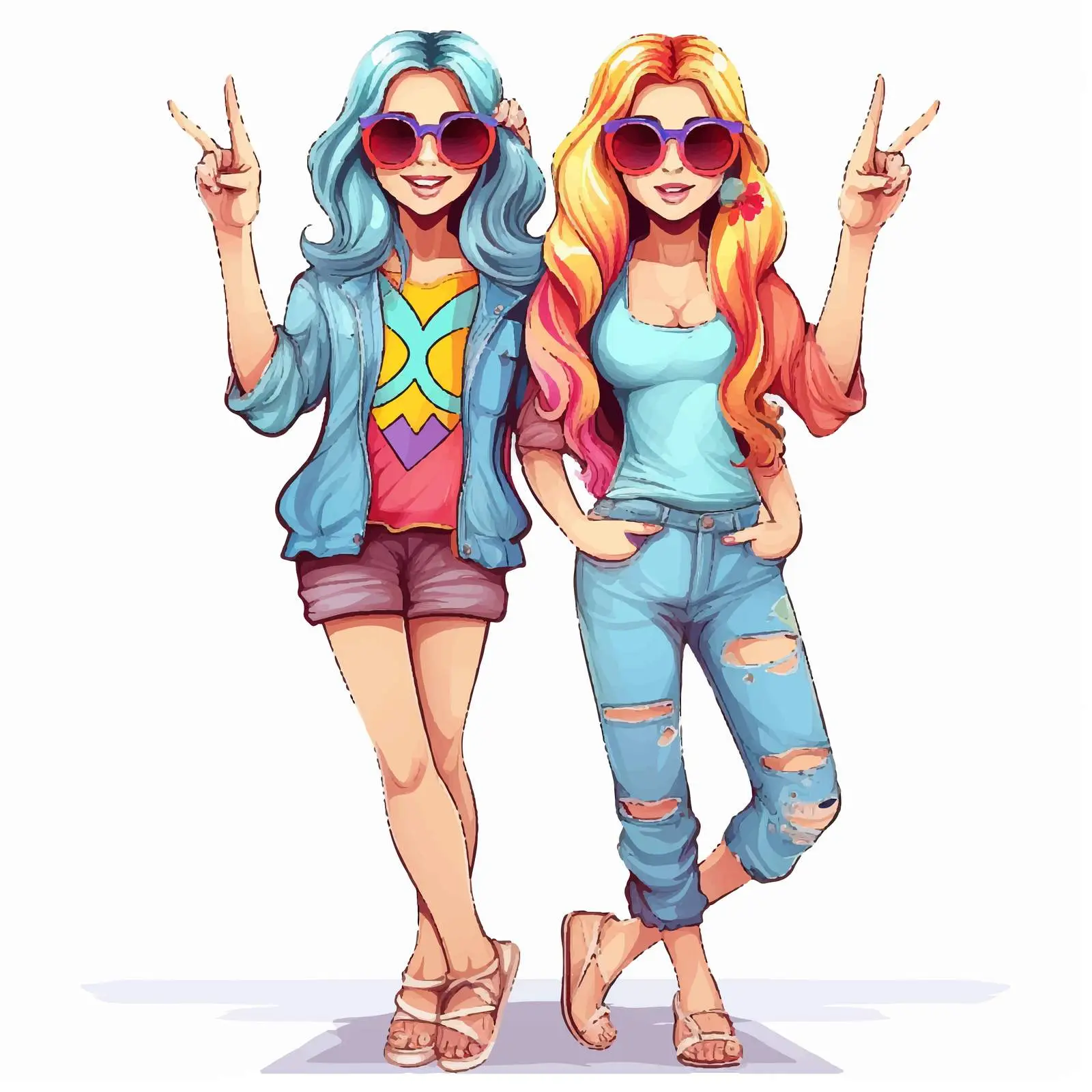 Two Girls Posing with Peace Signs in Colorful Attire — free download from Dotvec