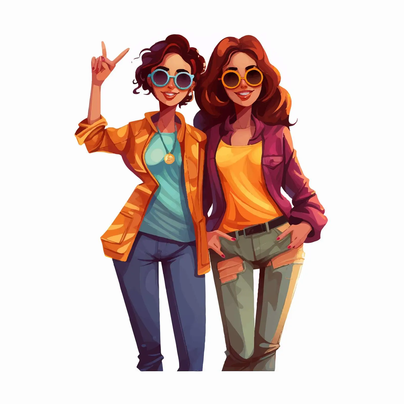 Two Girls Posing in Colorful Attire — free download from Dotvec