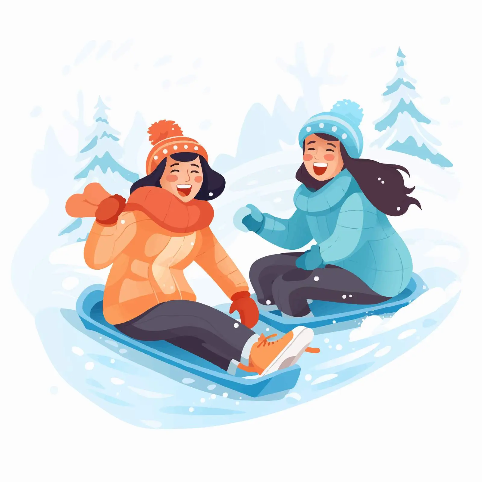 Happy Women Sledding Together in Winter Fun — free download from Dotvec