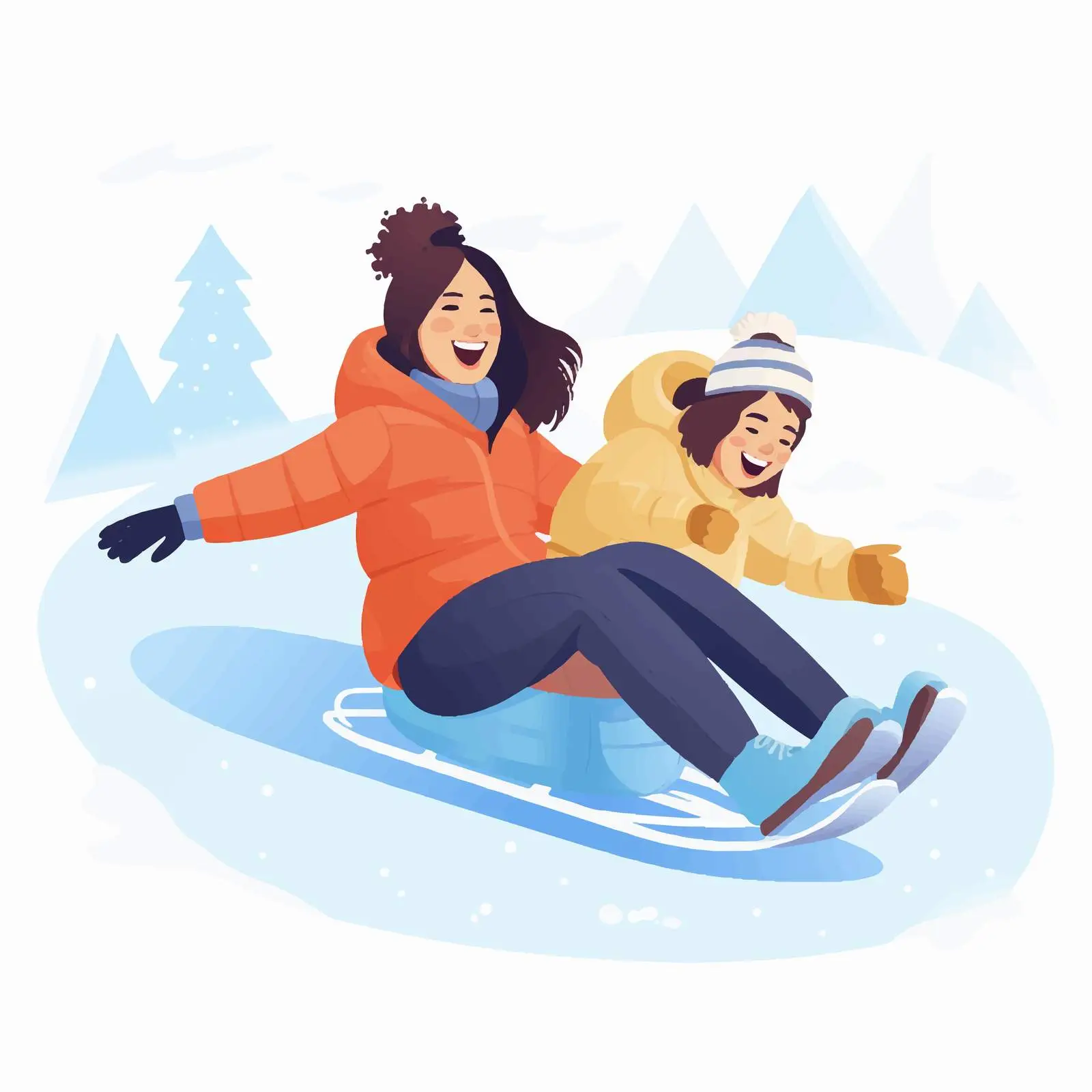 Happy Women Sledding Together in Winter Fun — free download from Dotvec