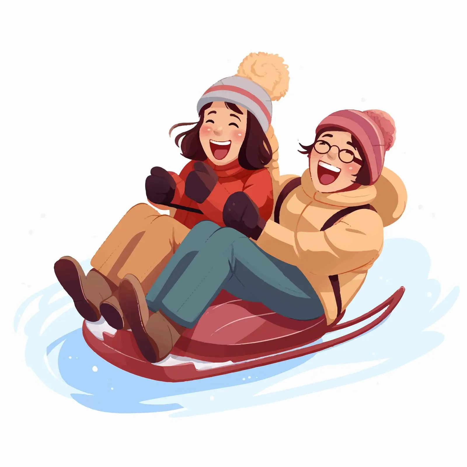 Two Women Enjoying Sledding Outdoors — free download from Dotvec