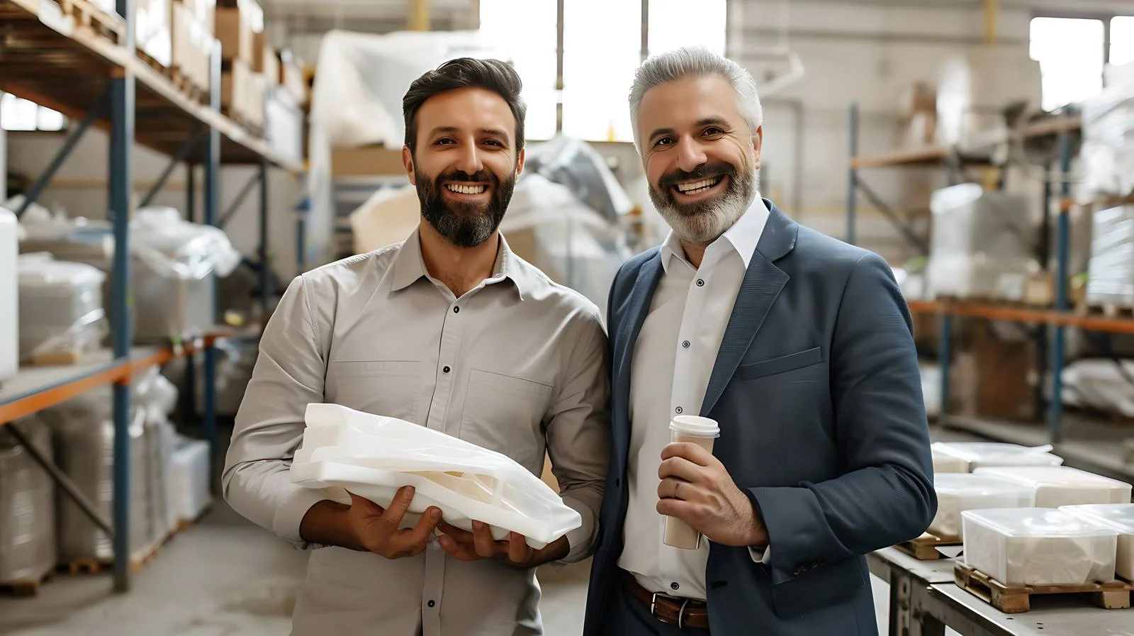 Businessmen Presenting Product in Factory Setting — free download from Dotvec