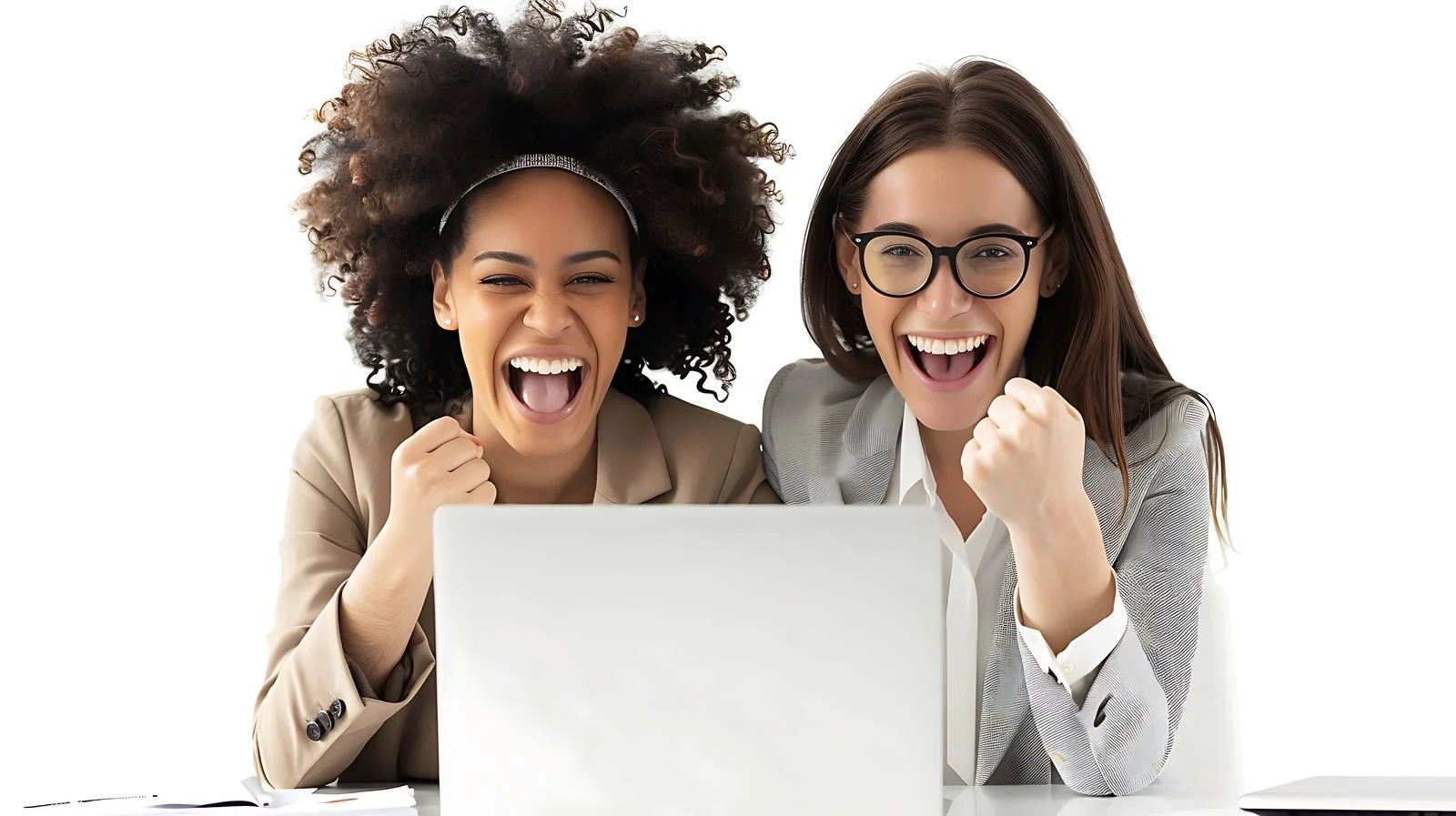 Joyful Businesswomen Collaborating on Laptop — free download from Dotvec