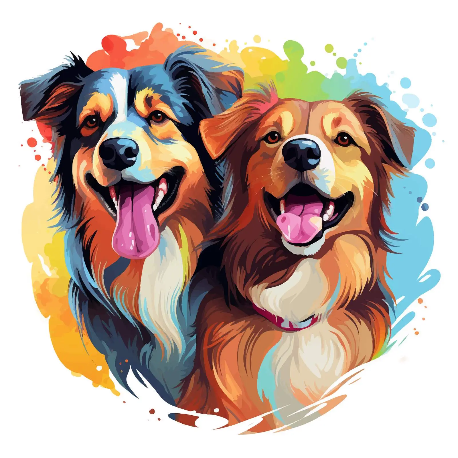 Two Happy Dogs in Colorful Vector Style – free fun dog image from Dotvec