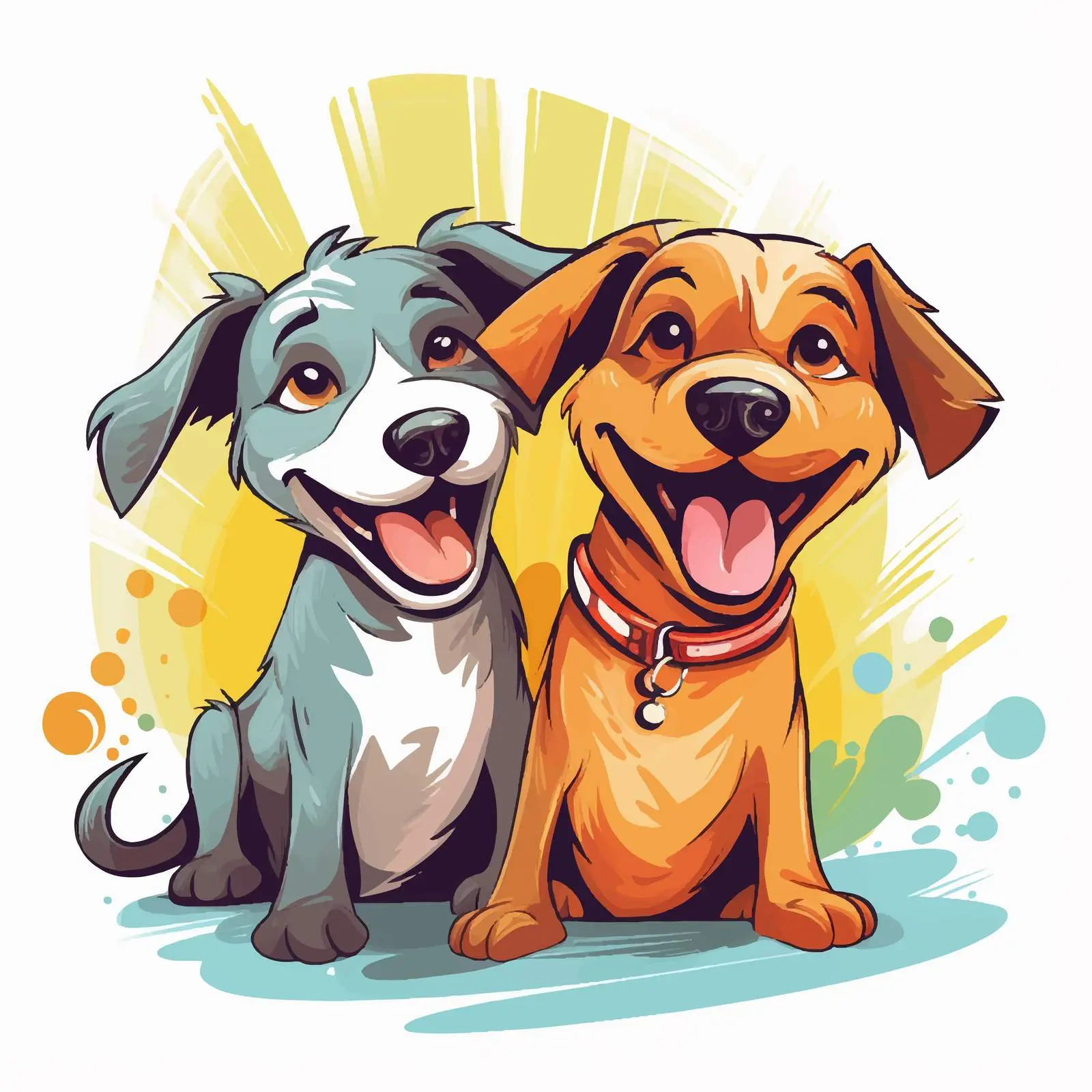 Two Happy Dogs in Colorful Vector Style — free download from Dotvec
