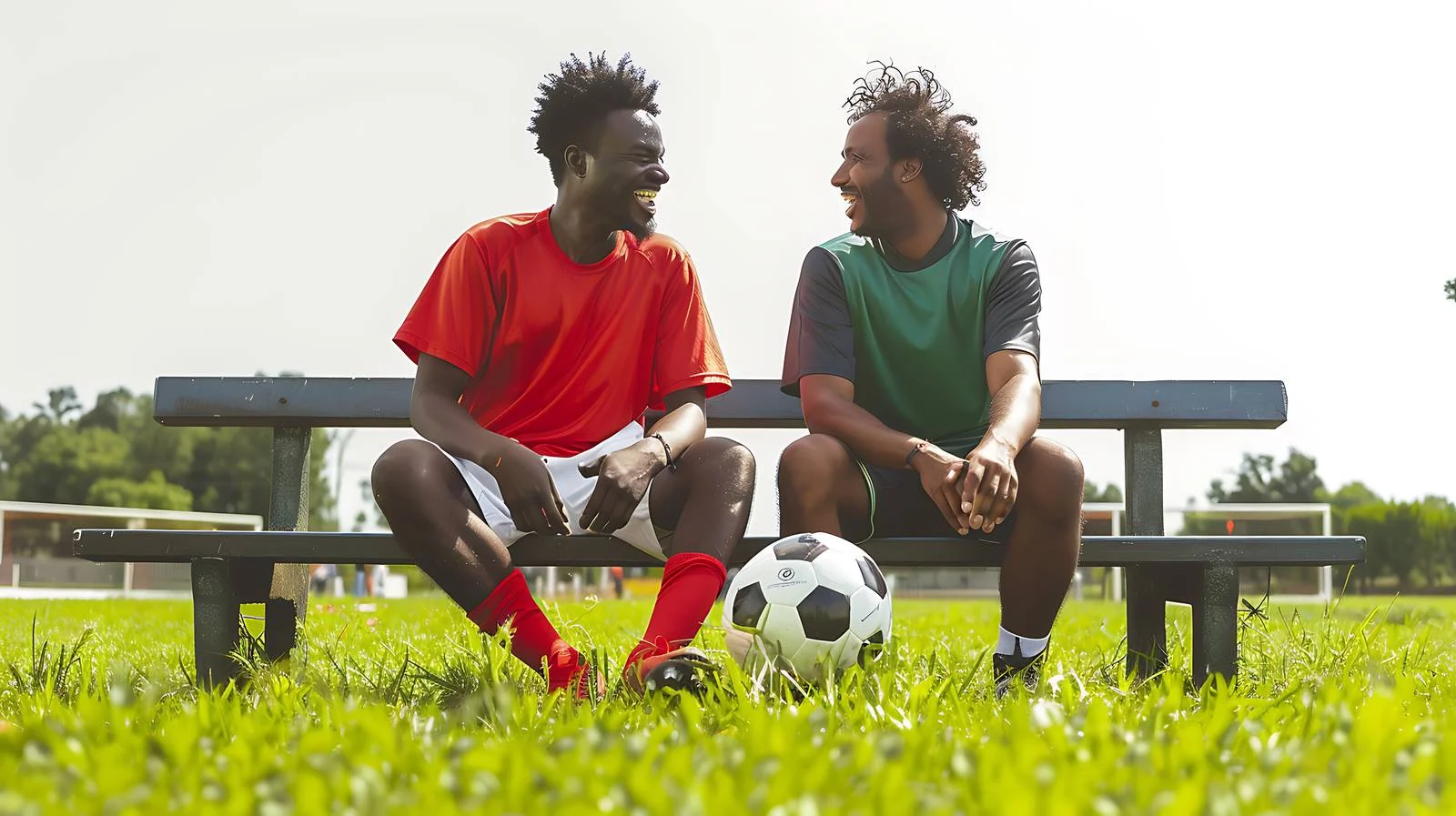 Cheerful Football Players Bench Resting Together — free download from Dotvec