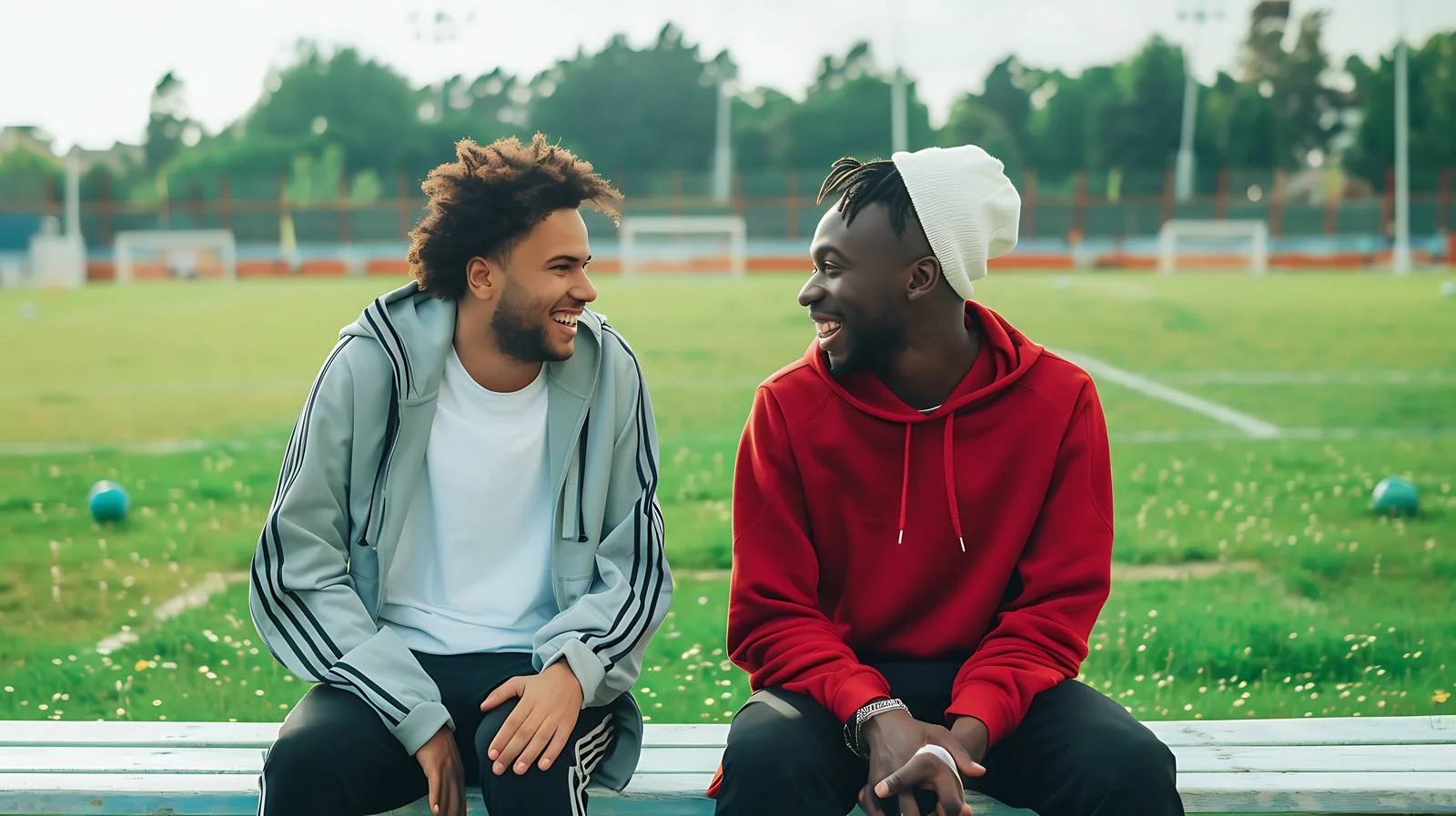 Joyful football players on bench — free download from Dotvec