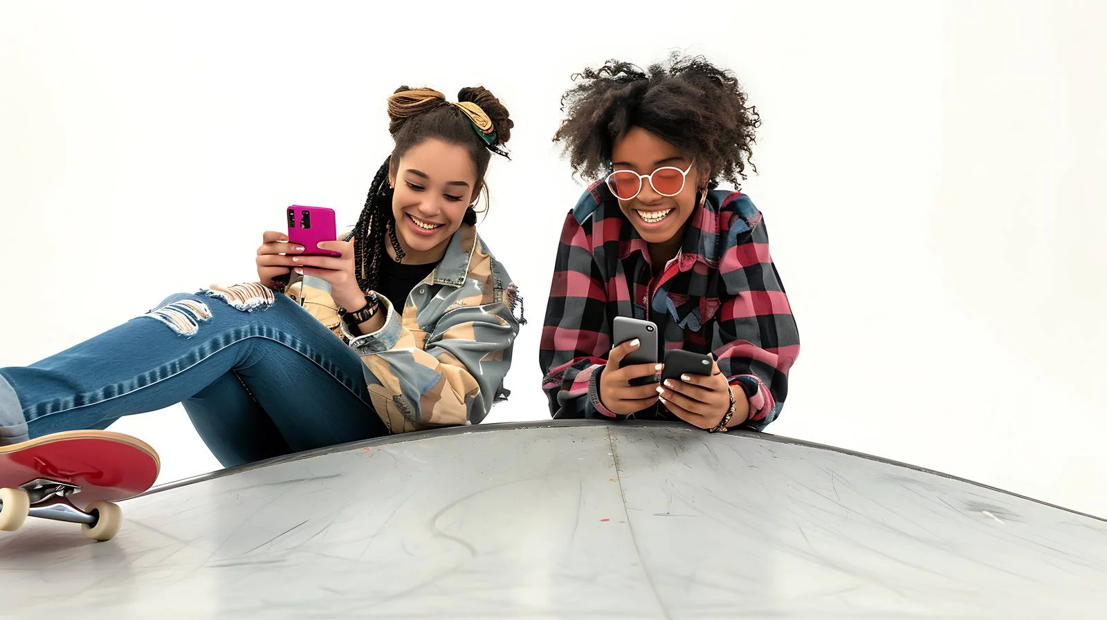 Joyful Friends Using Phones Outdoors — free download from Dotvec