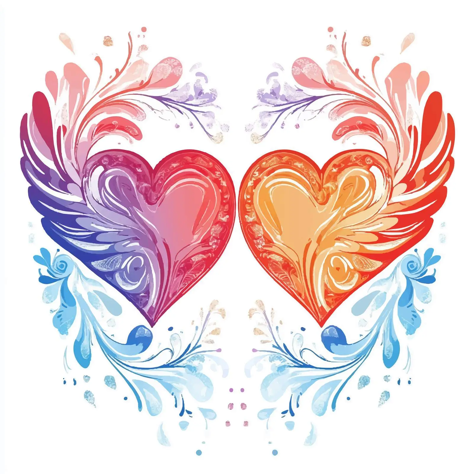 Floral Decorative Background with Two Hearts — free download from Dotvec