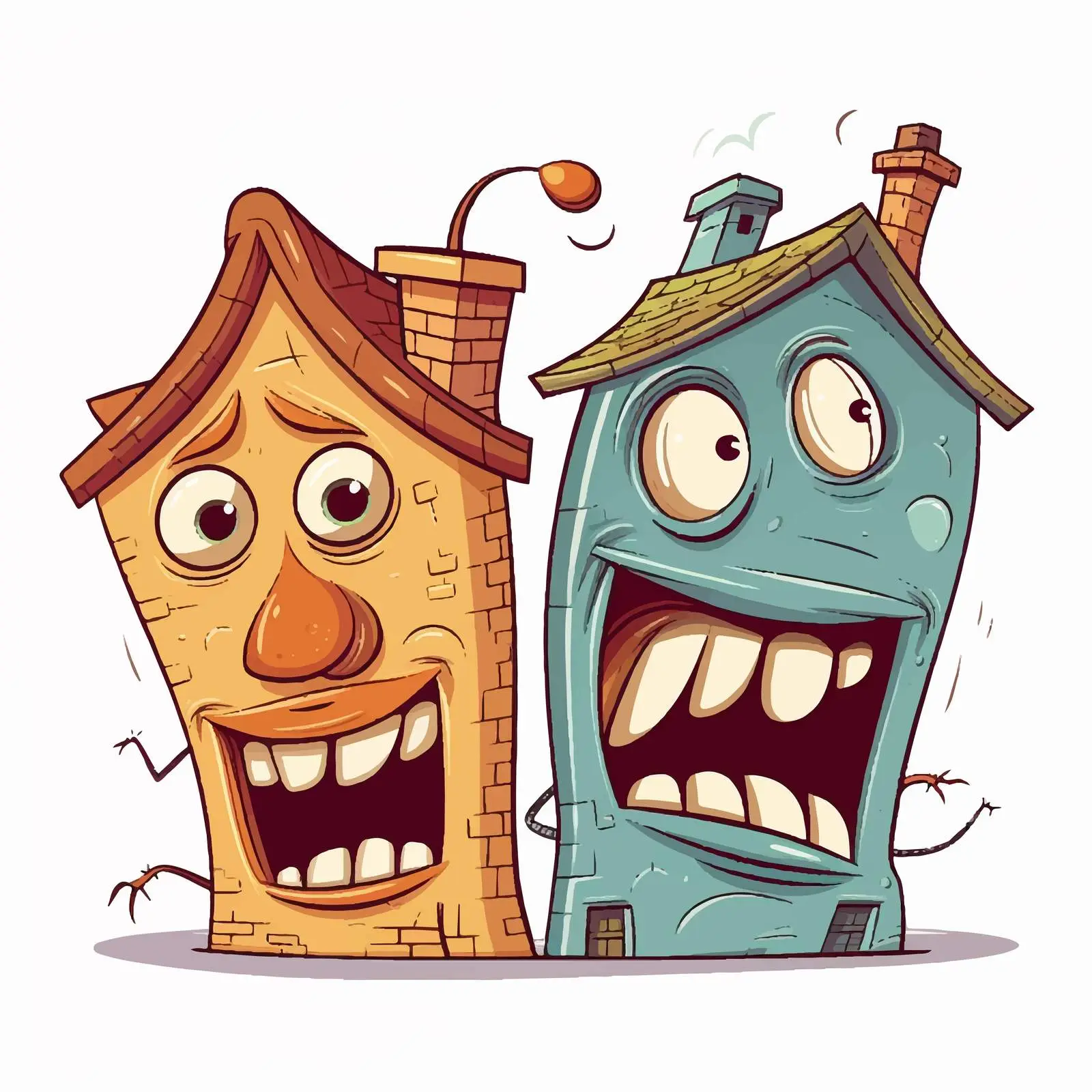 Whimsical Houses with Anthropomorphic Faces Vector Art — free download from Dotvec