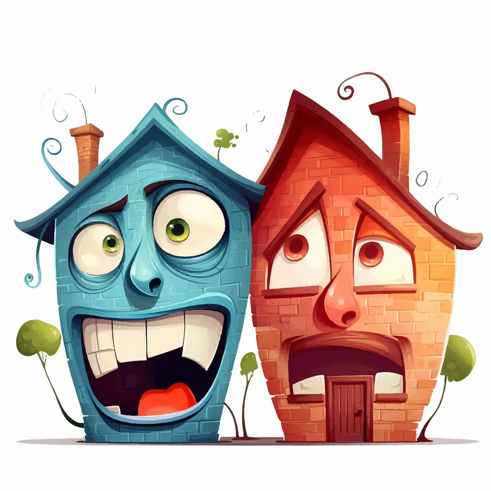 Expressive Houses with Anthropomorphic Faces Vector — free download from Dotvec