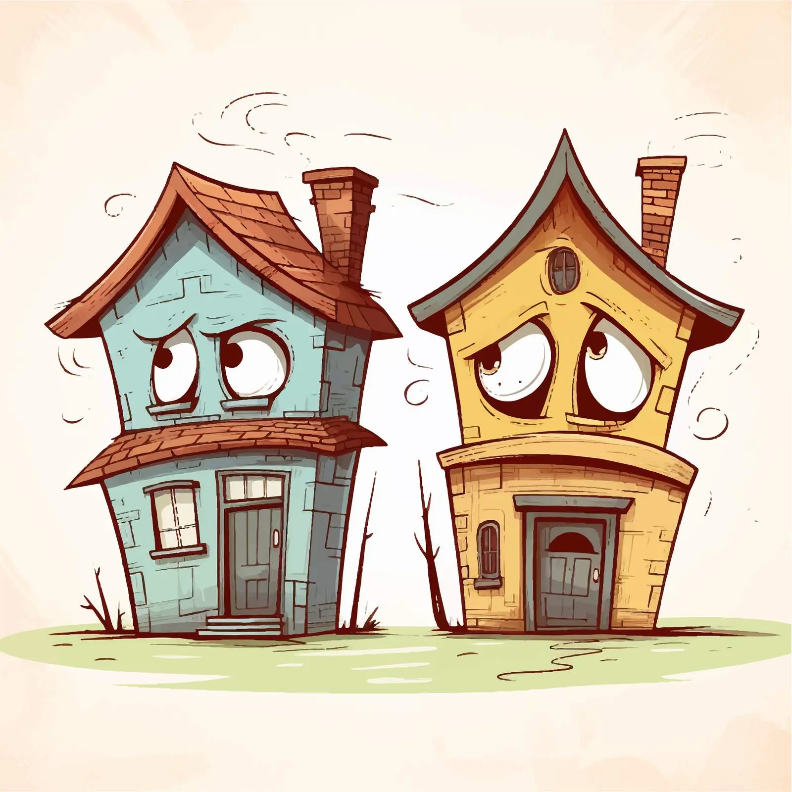 Houses with Human-Like Facial Expressions Vector Art — free download from Dotvec
