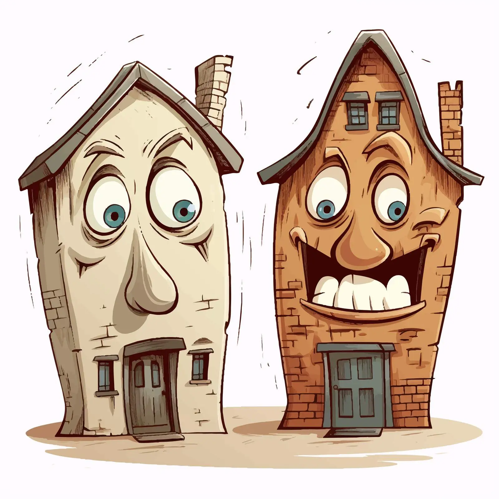 Whimsical Houses with Human-Like Faces Vector – free unique characters image from Dotvec