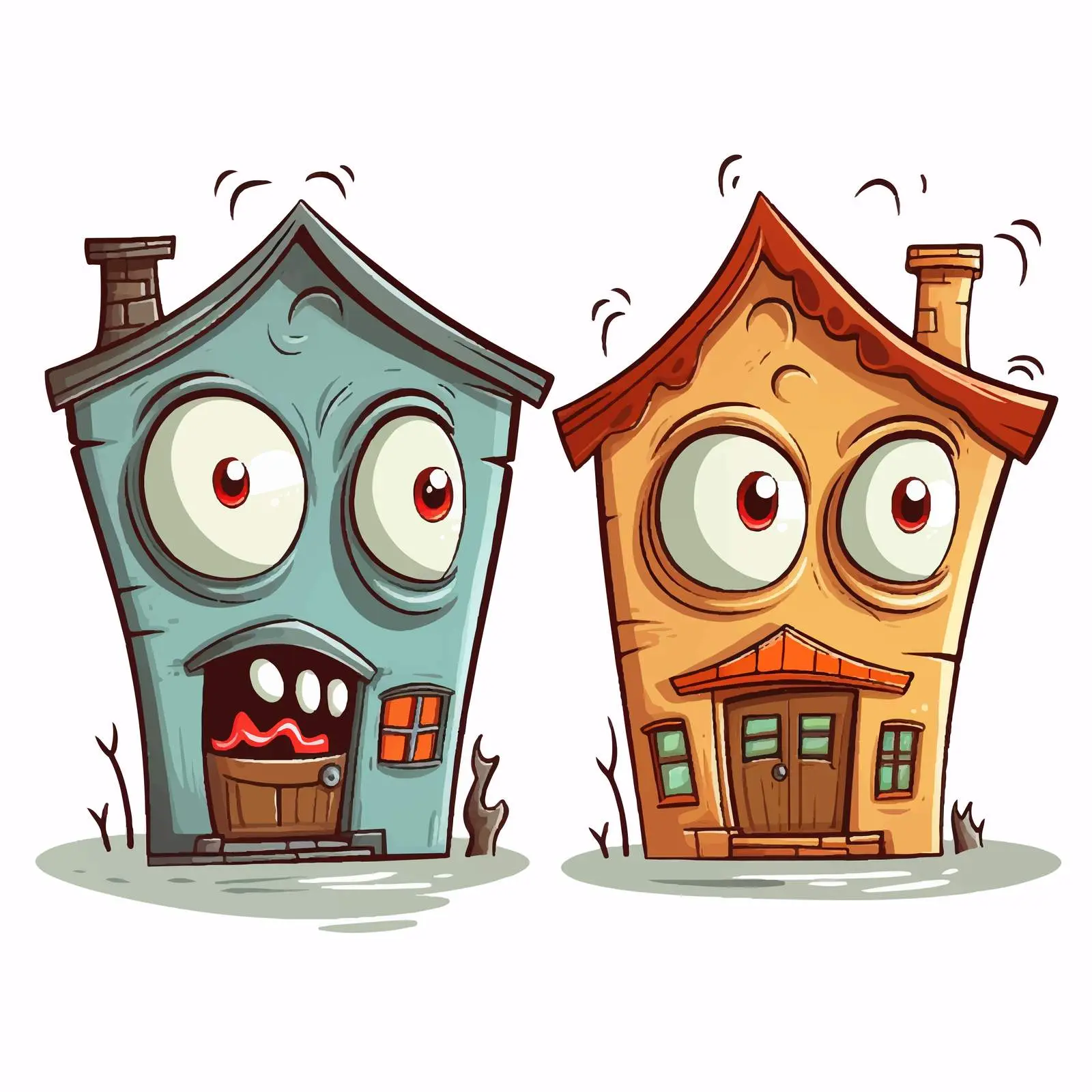 Two Houses with Human Facial Expressions Vector — free download from Dotvec