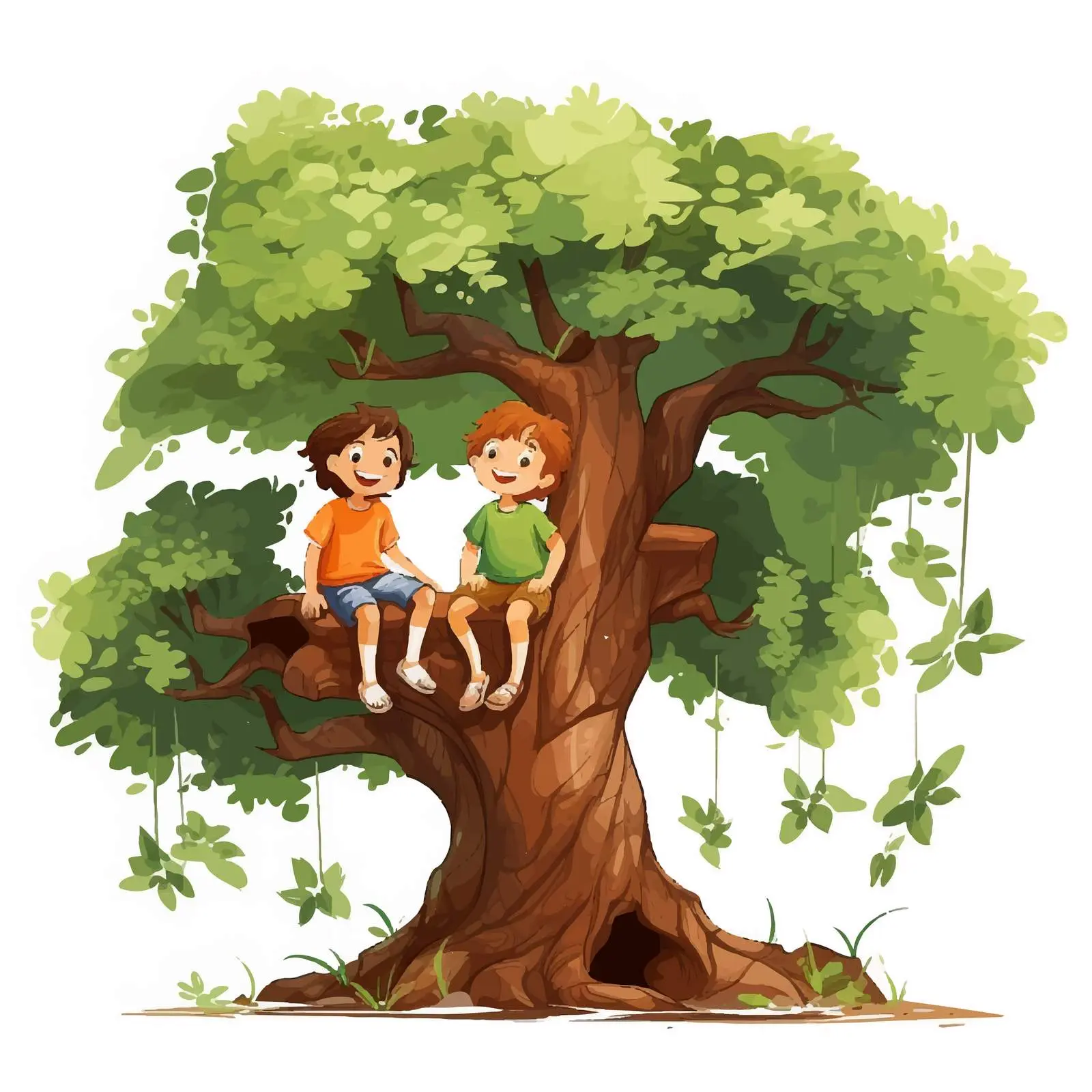Kids Engaging with Nature Under a Big Tree – free big tree image from Dotvec