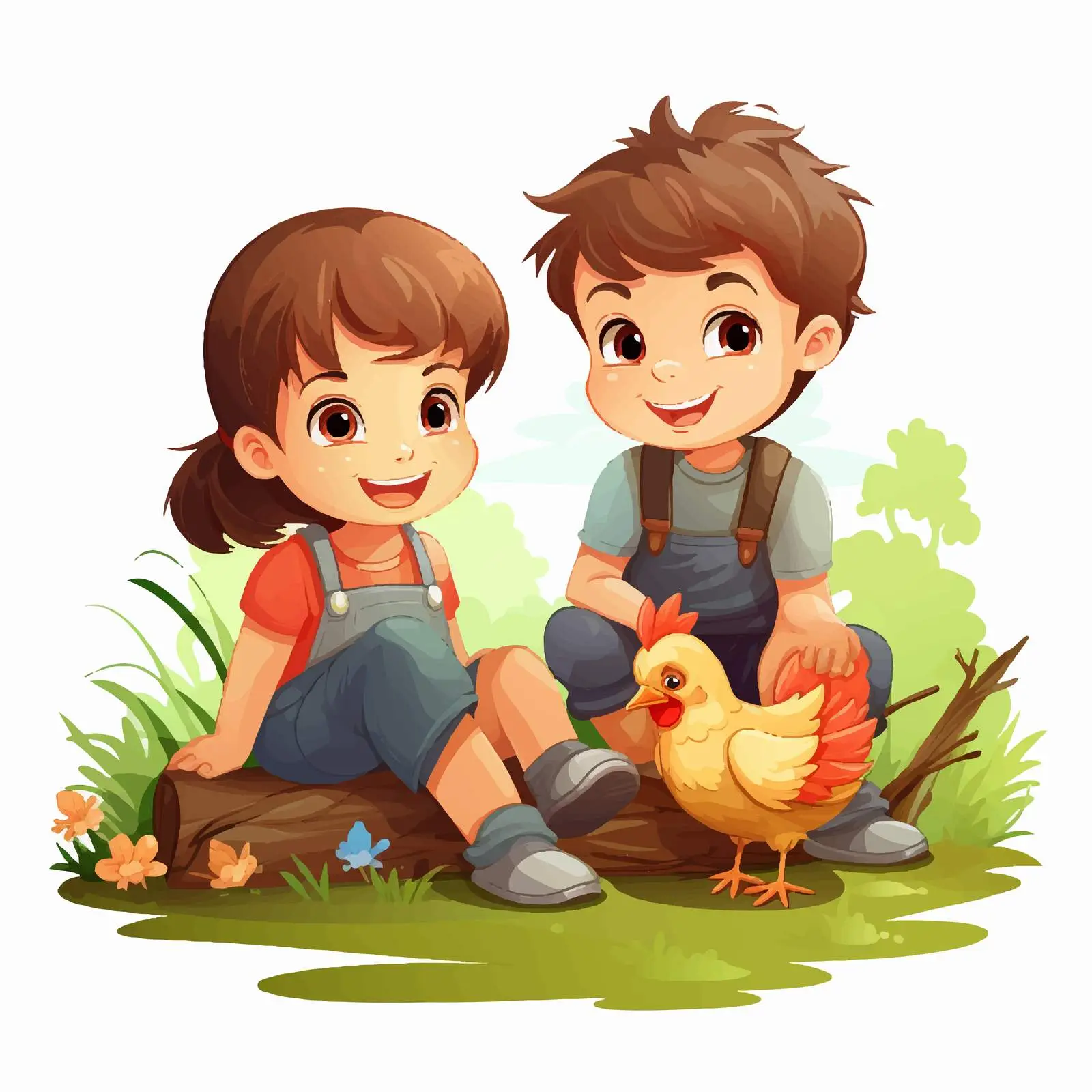 Kids Playing with Farm Chickens Vector Illustration — free download from Dotvec
