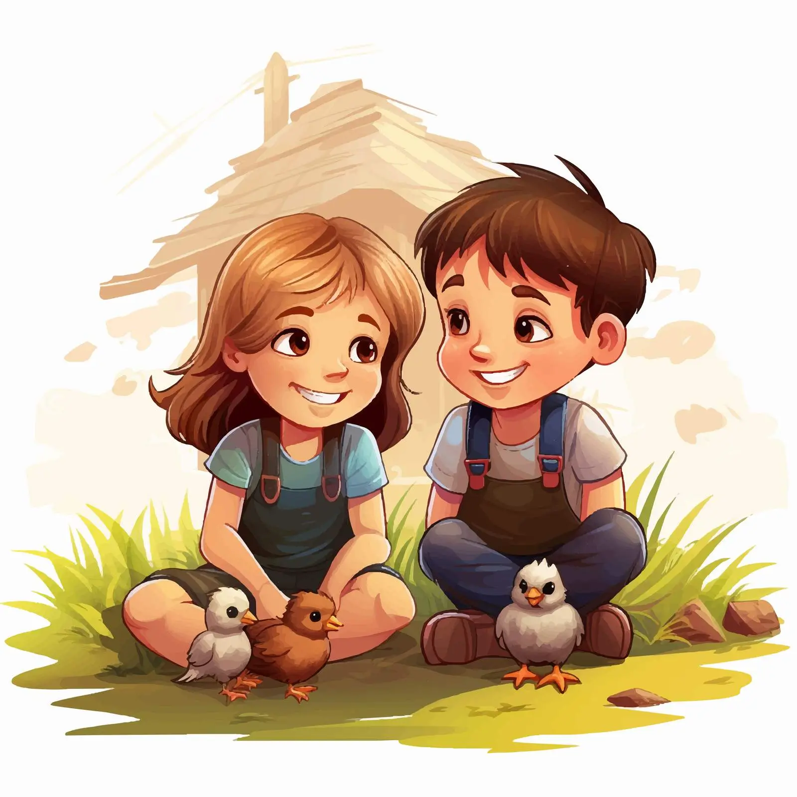 Kids Enjoying Time with Farm Chickens Vector — free download from Dotvec