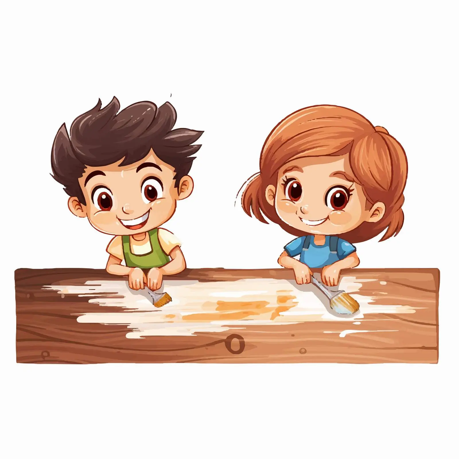 Kids Painting a Wooden Sign Vector Illustration — free download from Dotvec