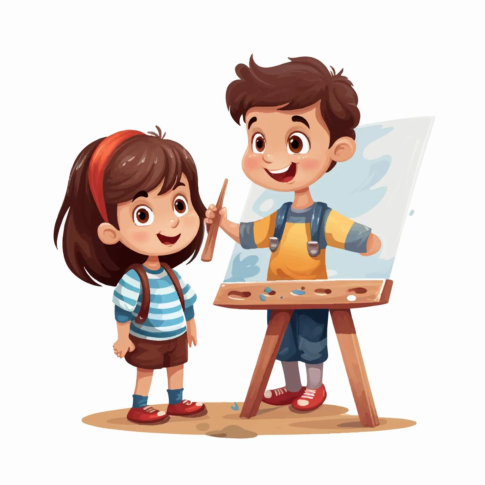 Kids Painting a Wooden Sign Illustration — free download from Dotvec